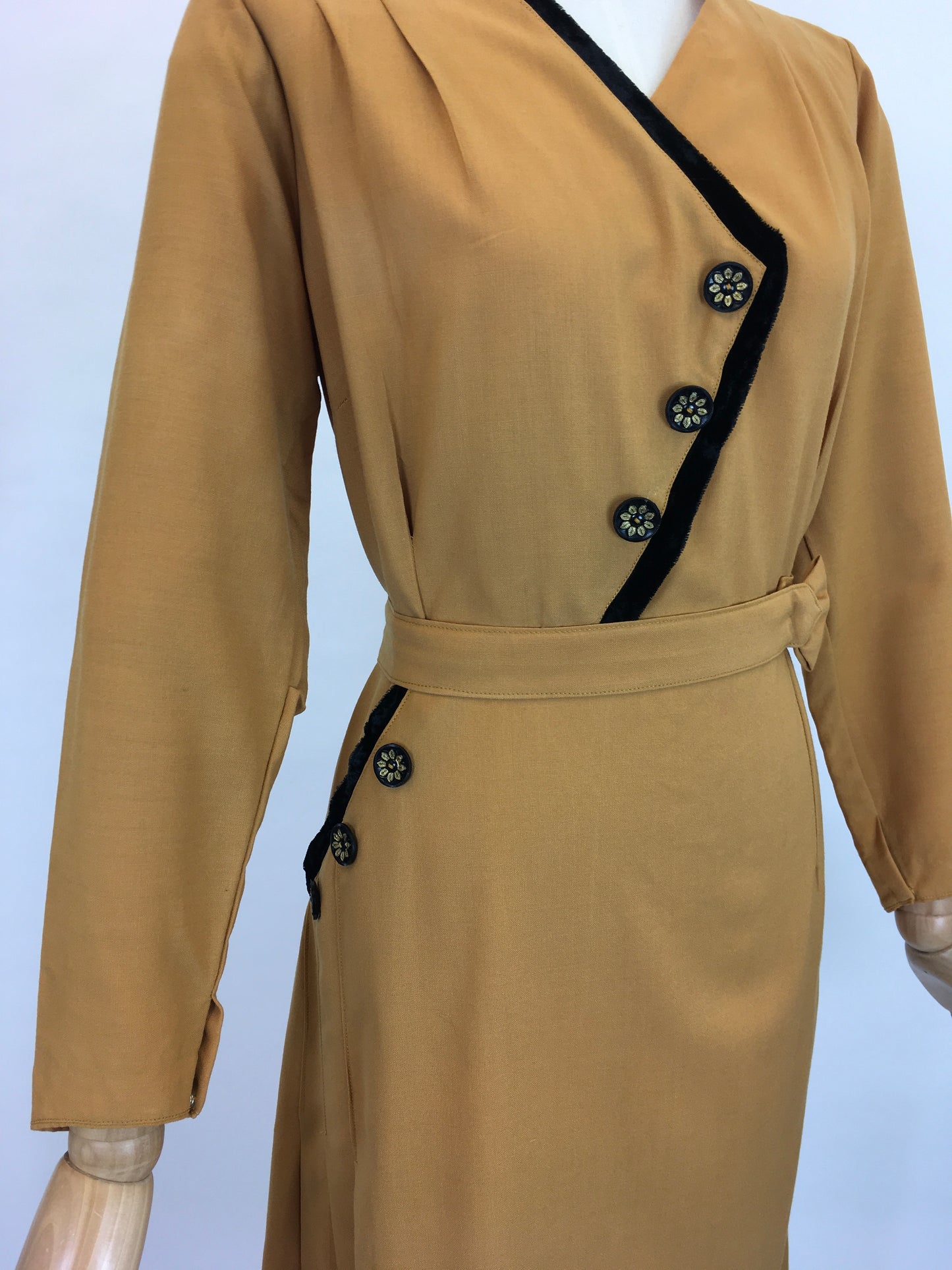 Original Late 1940’s Stunning Dress With Asymmetric Detailing - In A Perfect Shade Of Pumpkin Spice
