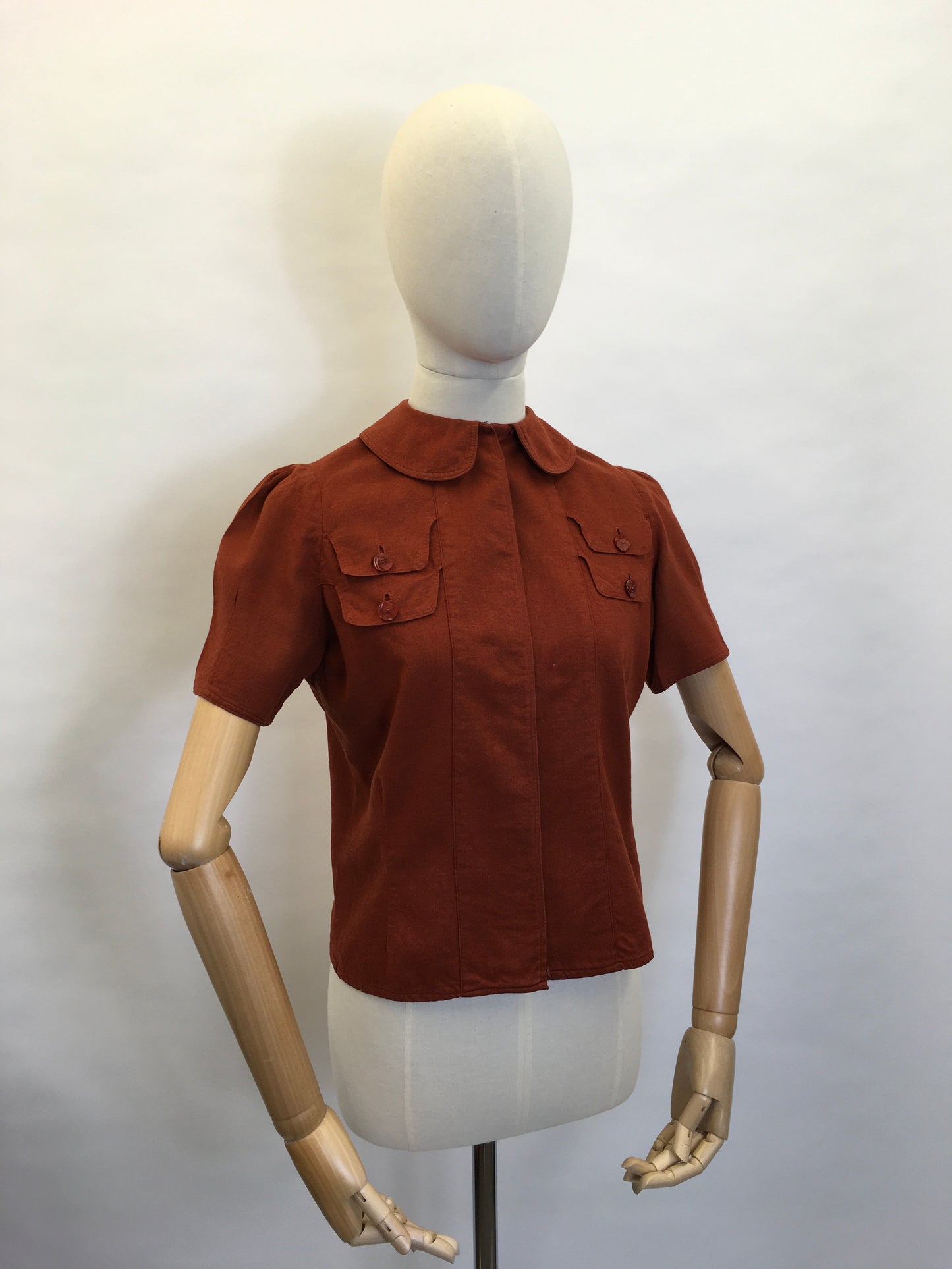 Original 1940’s Rust Blouse - Featuring Amazing Pocket Detailing & Collar