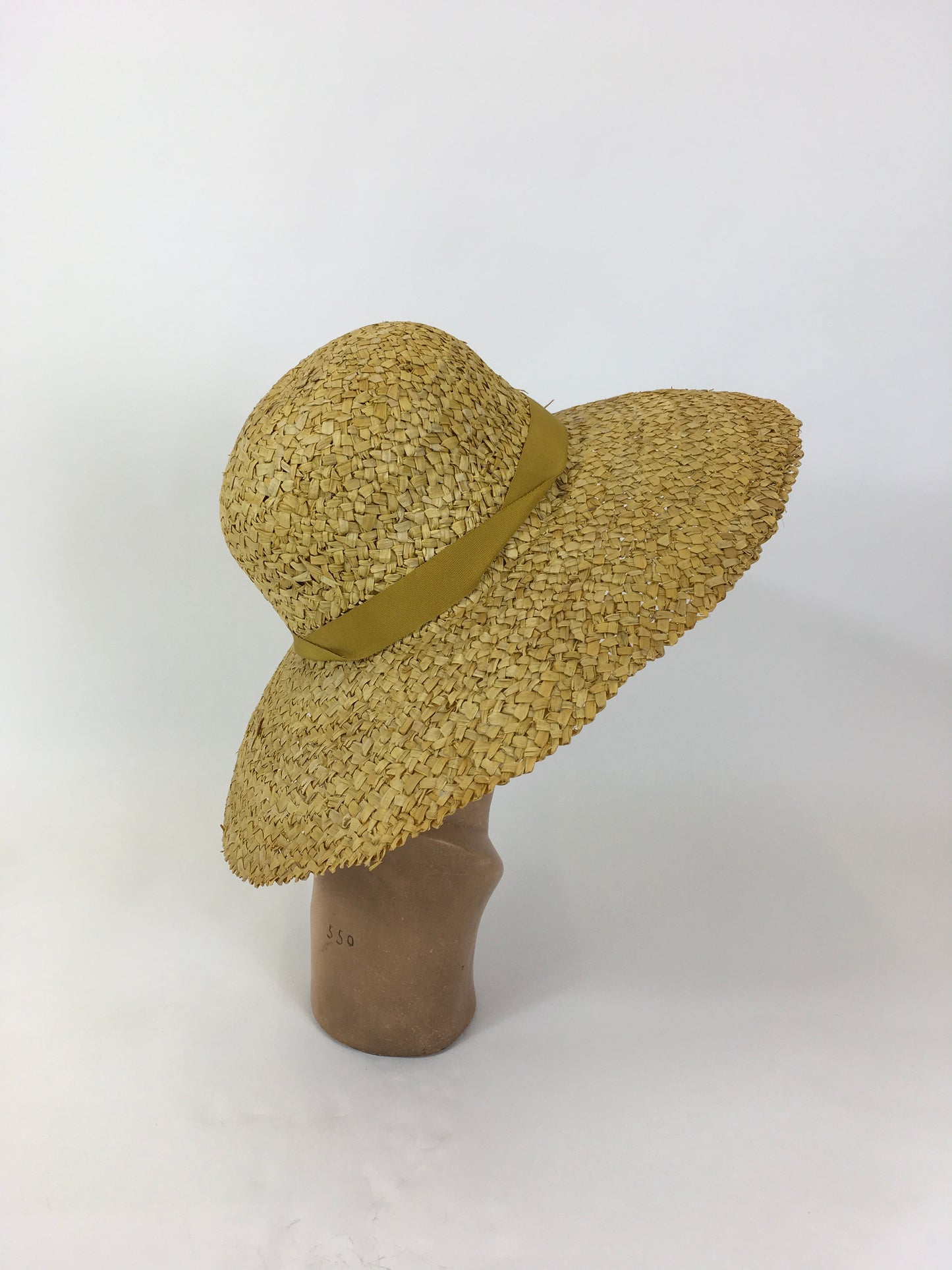 Original Early 1930’s Sensational Raffia Straw Hat - In Sunshine Yellow With Ribbon Trimming