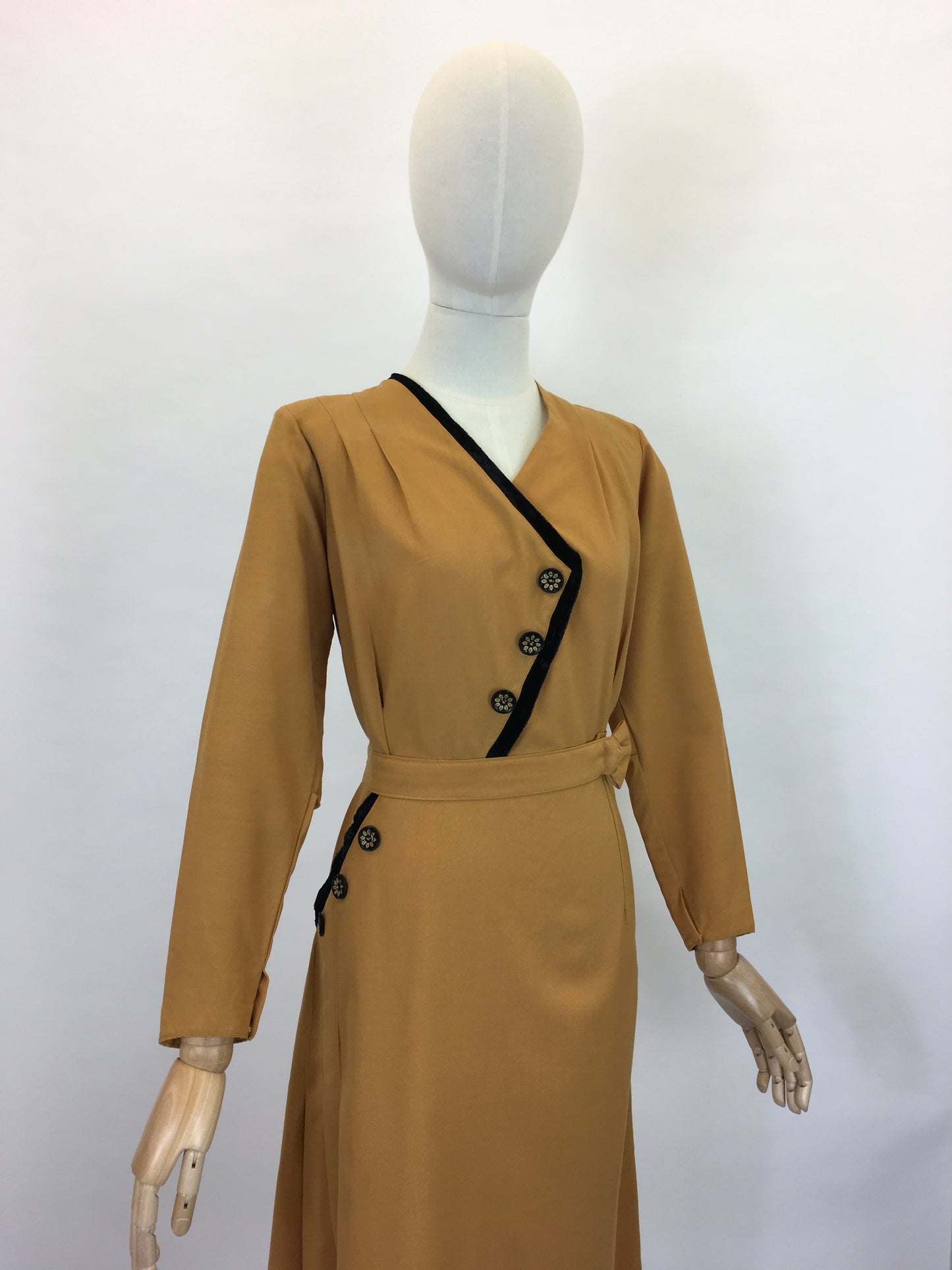 Original Late 1940’s Stunning Dress With Asymmetric Detailing - In A Perfect Shade Of Pumpkin Spice