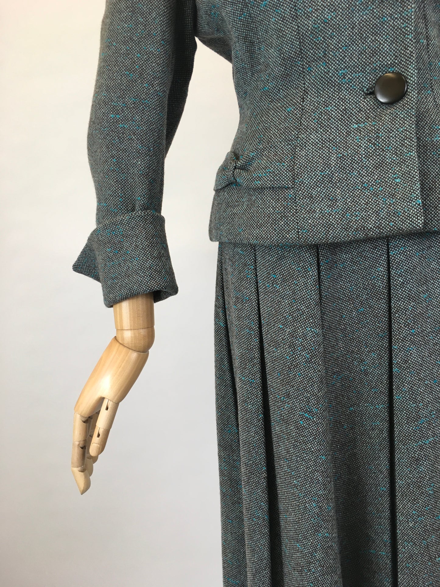 Original late 1940’s 2pc Woollen Suit by ‘ Harella’ - Grey Toned with a Bright Teal Fleck
