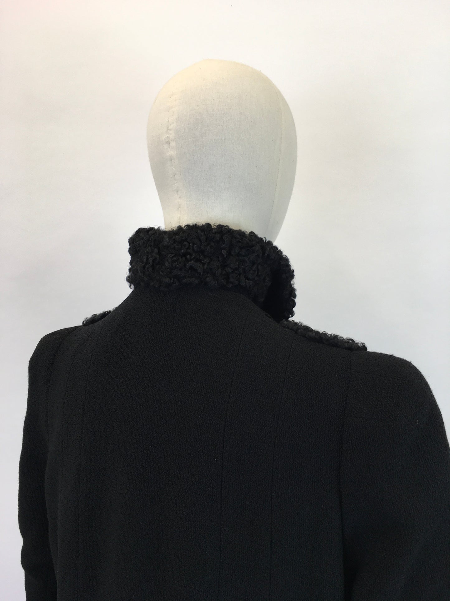 Original 1930's Sensational Black Coat - With Stunning Astrakhan Collar & Yokes