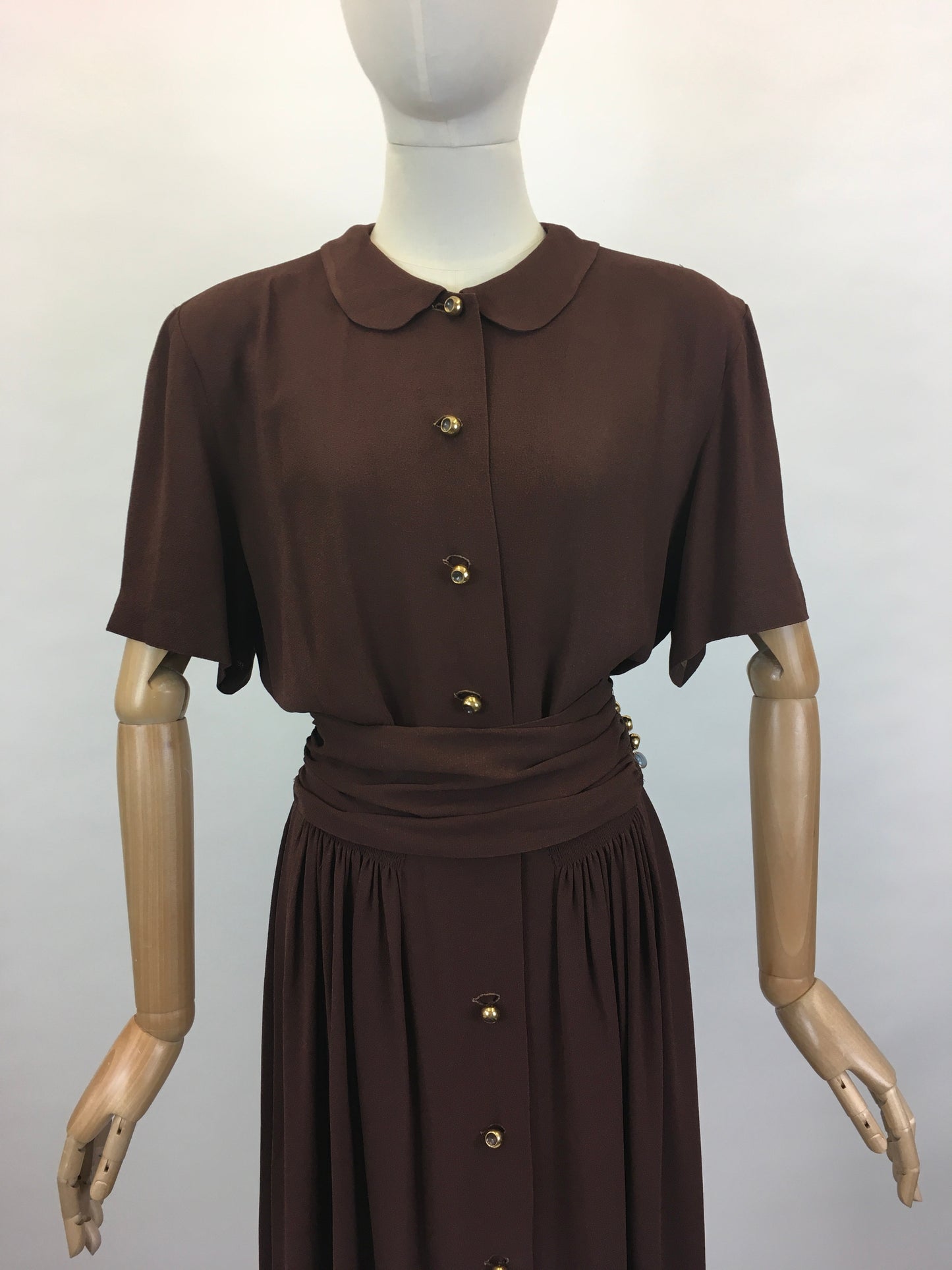 Original 1940’s SENSATIONAL Brown Fine Crepe Dress - ‘ A Jerry Gilden Spectator ‘