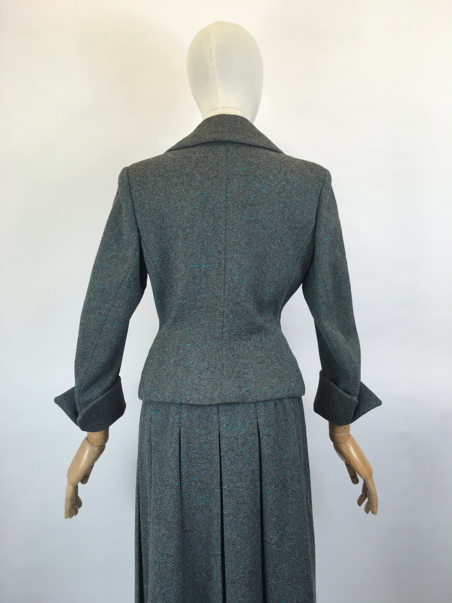Original late 1940’s 2pc Woollen Suit by ‘ Harella’ - Grey Toned with a Bright Teal Fleck
