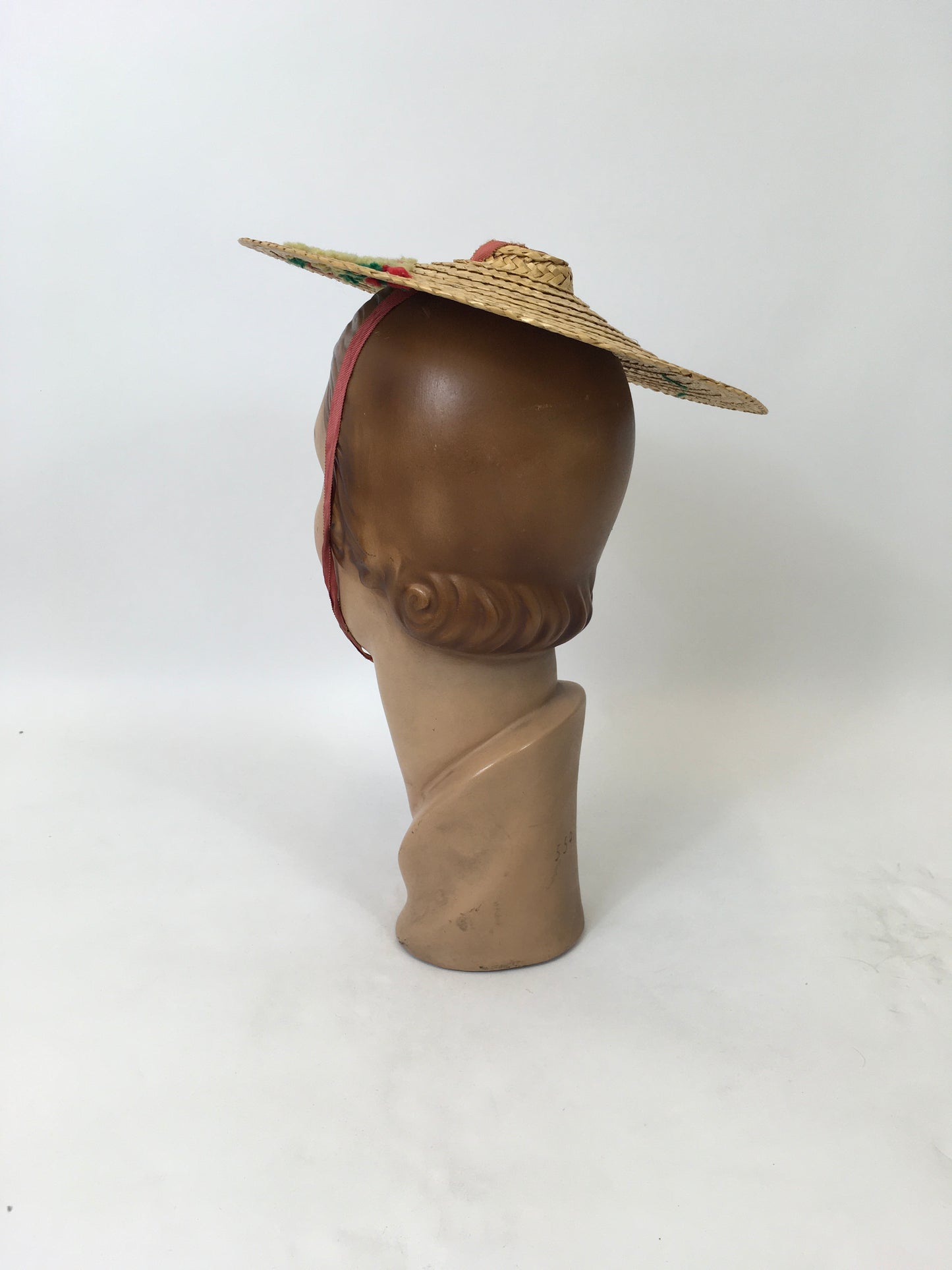 Original Late 1930's Early 1940's Tourist Hat - With Lovely Floral Detailing