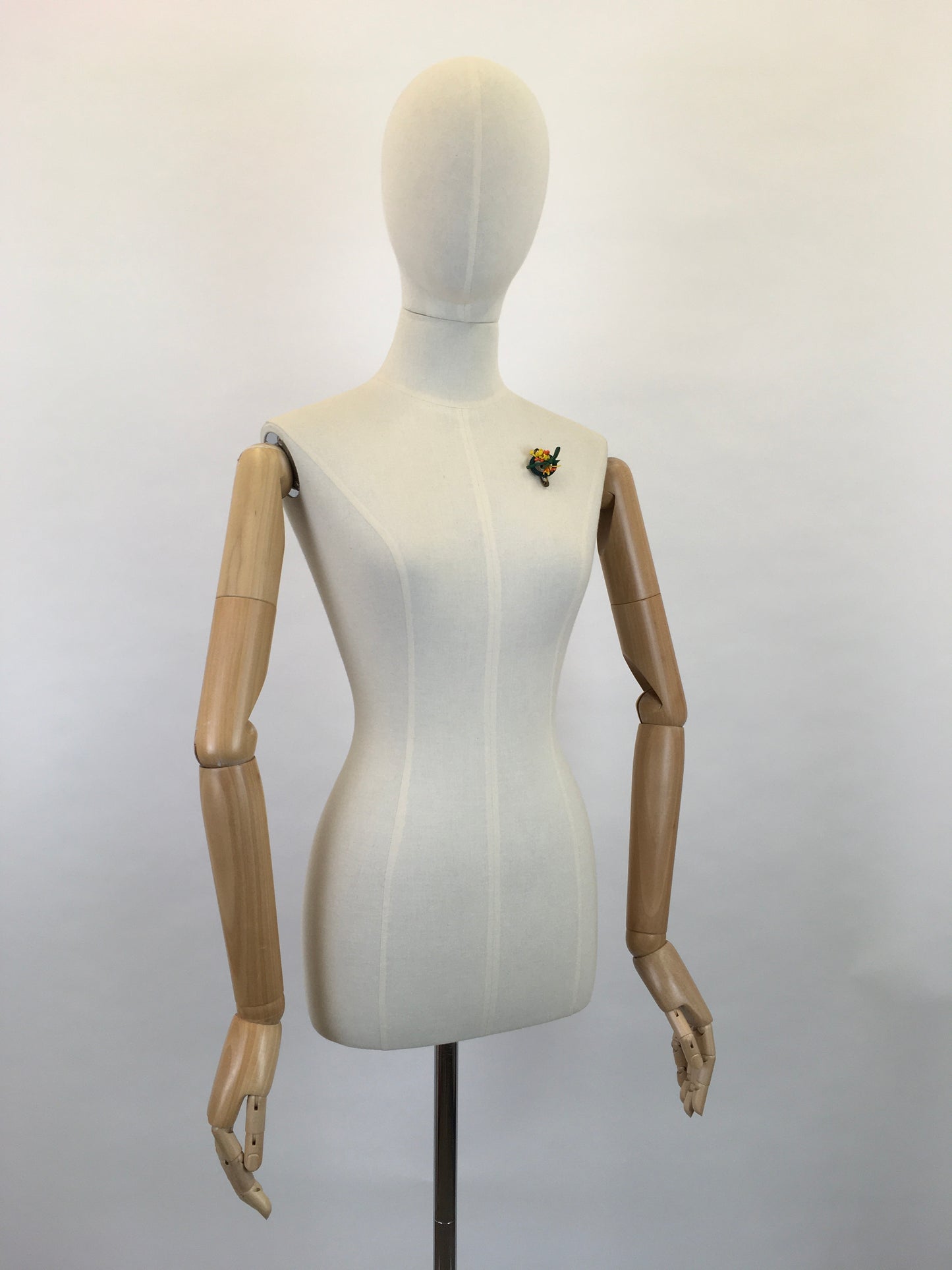 Original 1940s Make Do and Mend Telephone Wire Brooch - In Bright Yellow, Orange and Green