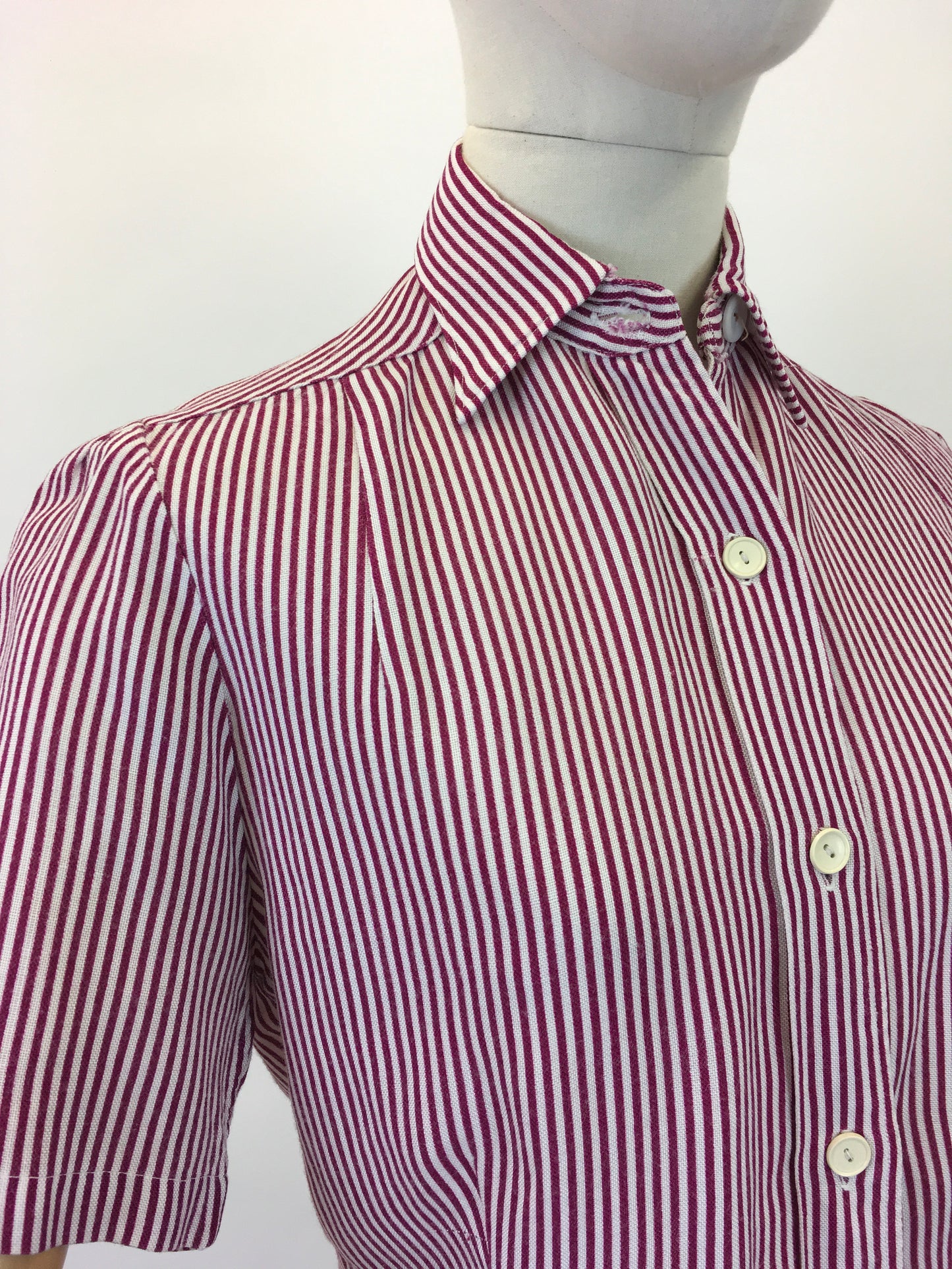 Original 1940's Stunning Utility CC41 Blouse - In Maroon & White Stripe
