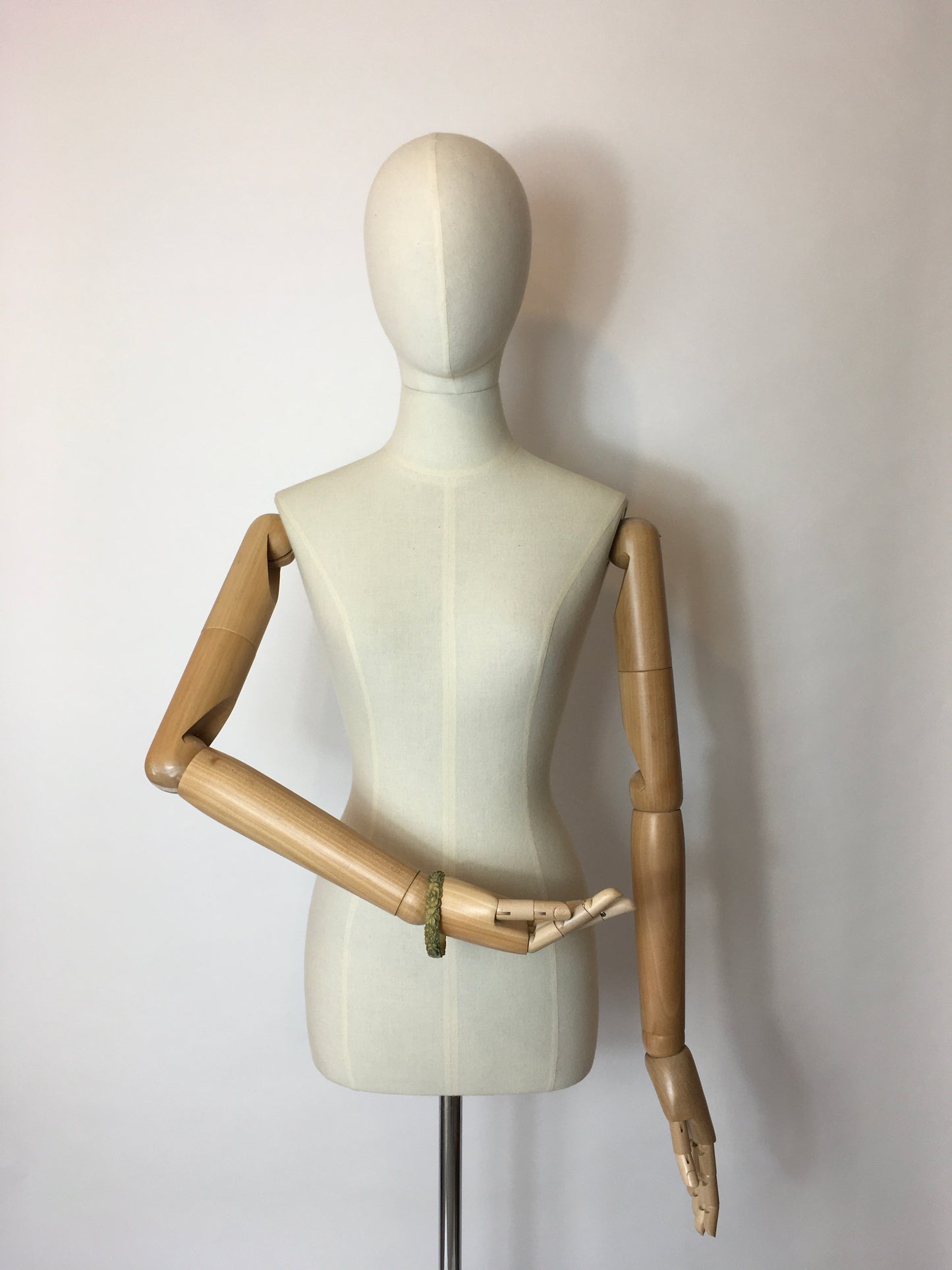 Original 1930’s Carved Floral Celluloid Bangle in Green / Cream - Festival of Vintage Fashion Show Exclusive