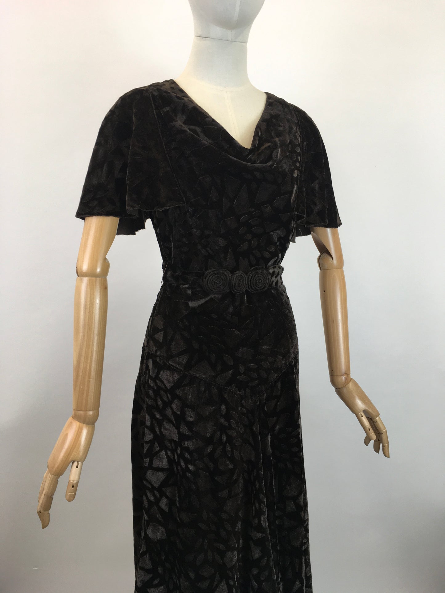 Original 1930's Sensational Evening Gown - In A Rich Dark Chocolate Devore