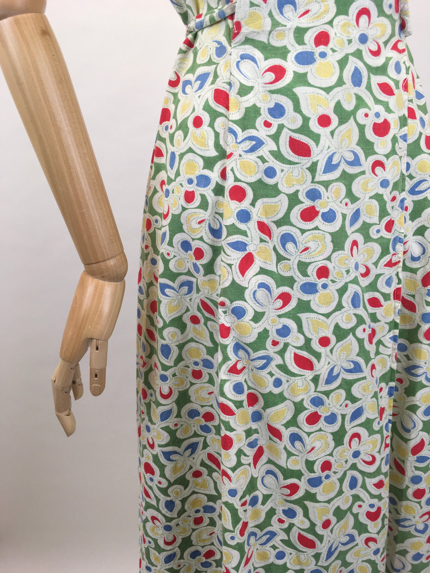 Original Late 1930s Early 1940’s Wrap Dress - In A Beautiful Colour Palette of Deco Green, Yellow, Red and Blue