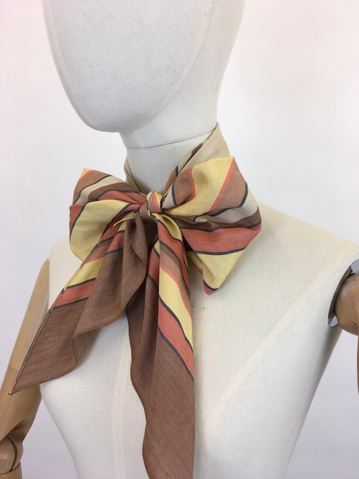 Original 1930’s Deco Pointed Scarf - In Beautiful Warm Browns, Yellows, Burnt Orange and Stencilled Black