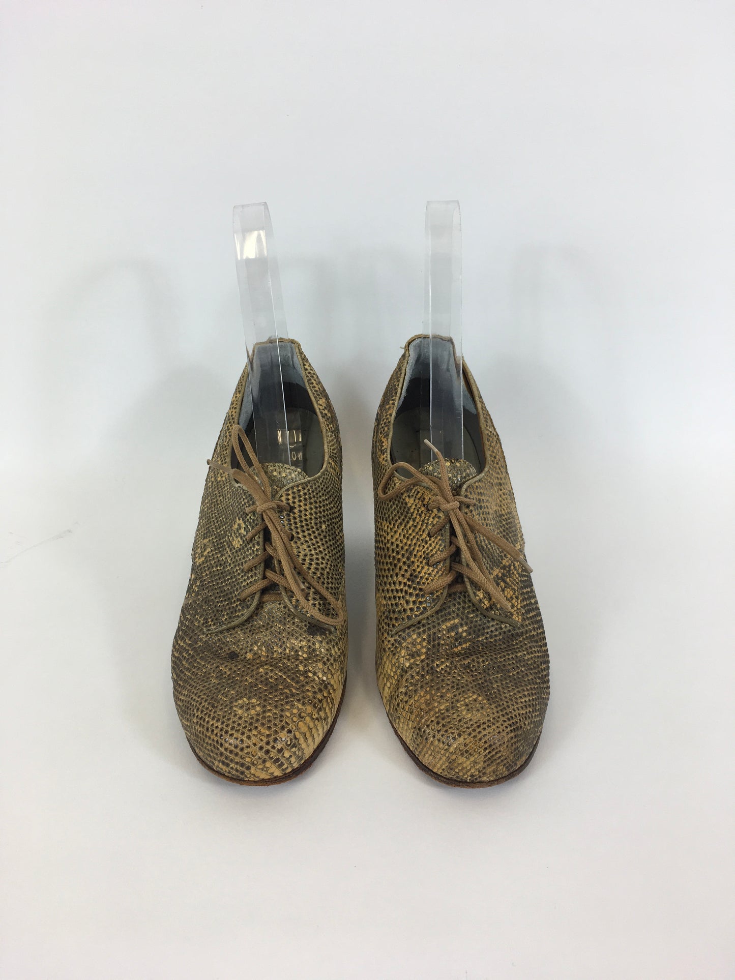 Original 1940’s Fabulous Snakeskin Heeled Lace Up Shoes - In A Lovely Warm Golden Tone