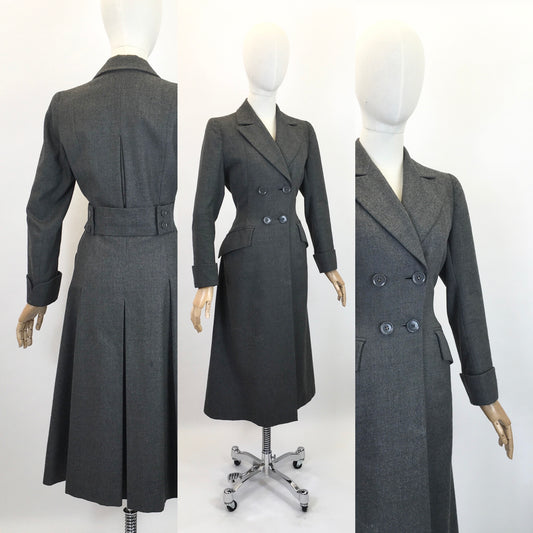 Original 1940's Fabulous Wartime Coat - In A Dark Charcoal Grey With Beautiful Details