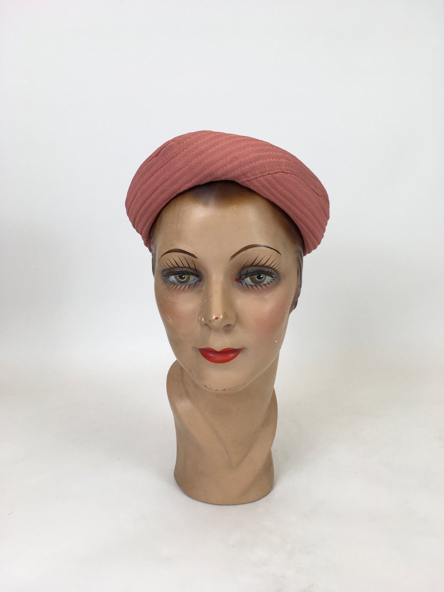 Original 1940's Darling Turban Halo Hat With Open Crown - In A Powdered Salmon Crepe