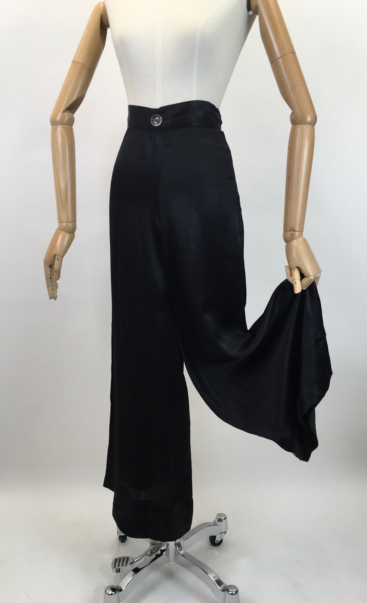 Original Sensational 1930's Palazzo Pants - In An Inky Black Rayon Silk