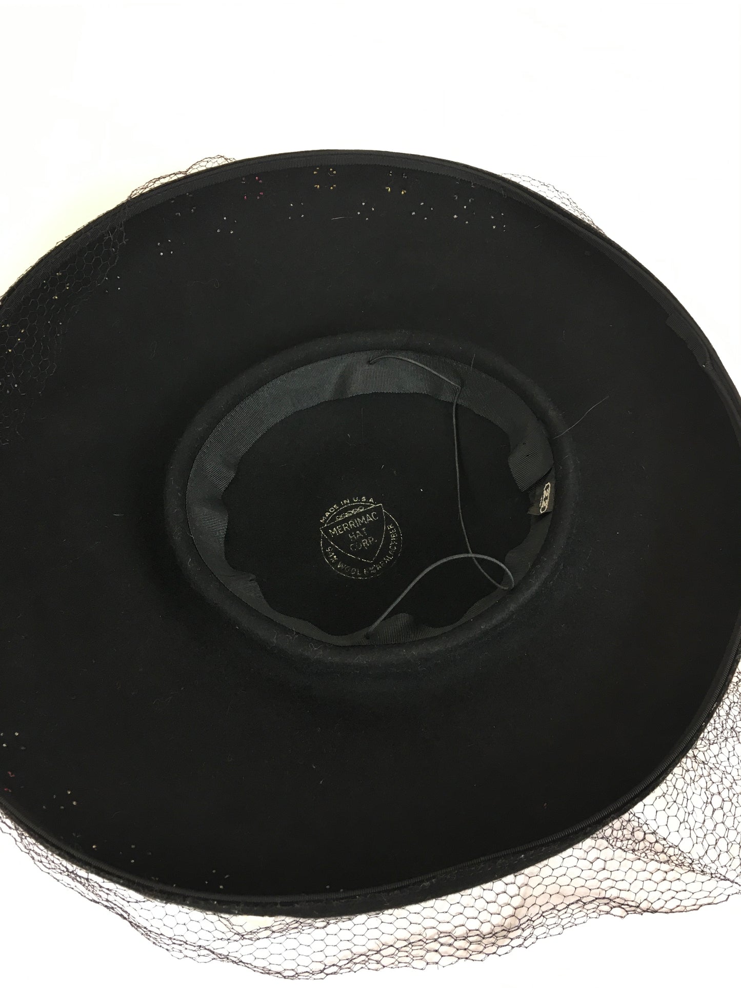 Original 1940’s SHOWSTOPPING Black Platter Hat - With Coloured Stud Work Detailing & Veiling