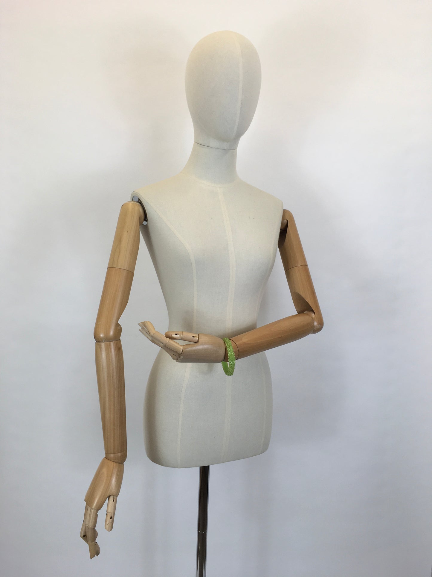 Original 1930’s Carved Floral Celluloid Bangle - In Deco Green