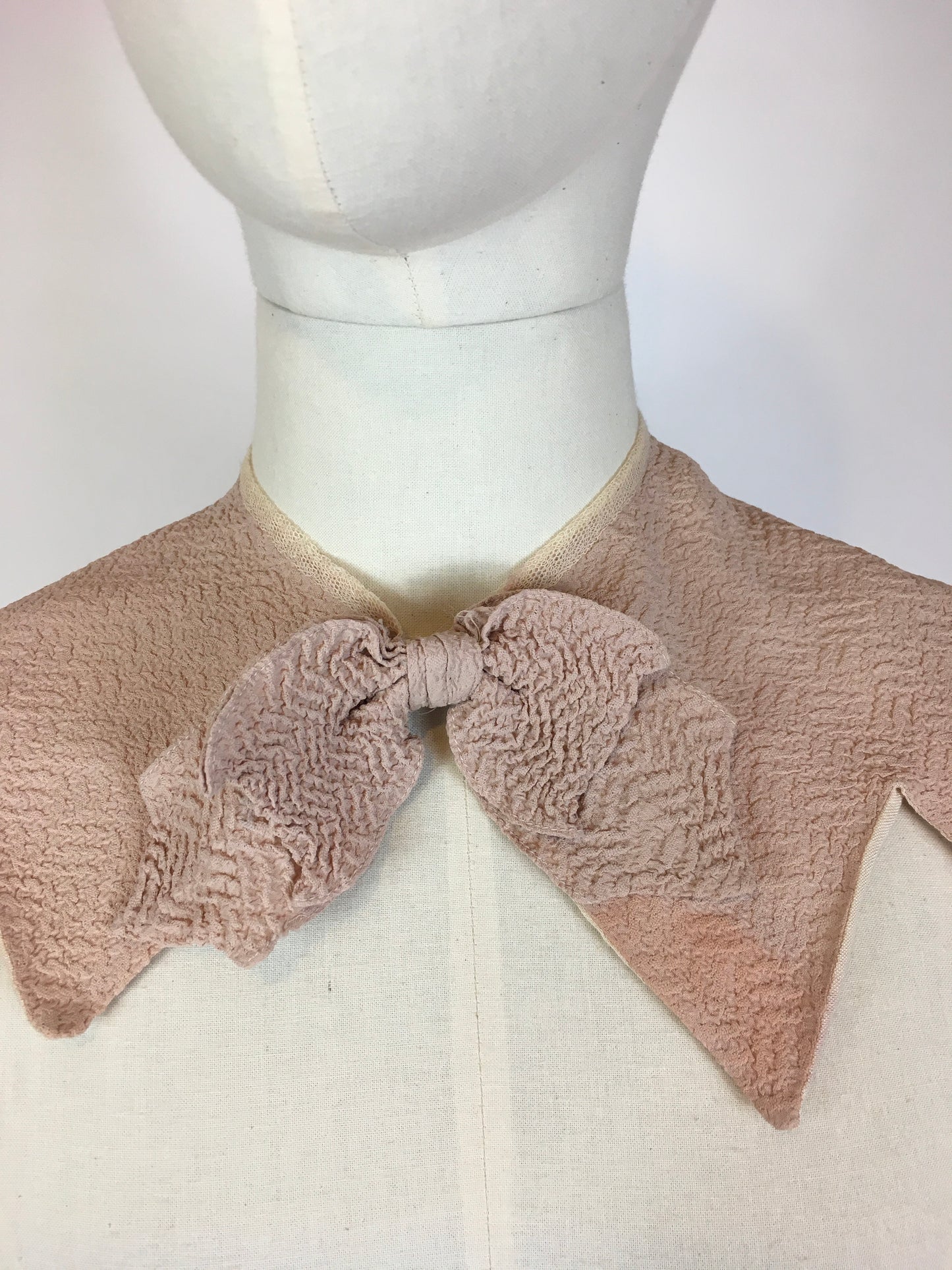 Original 1930’s / 1940’s Collar with Bow Detailing - In A Powder Pink Crepe