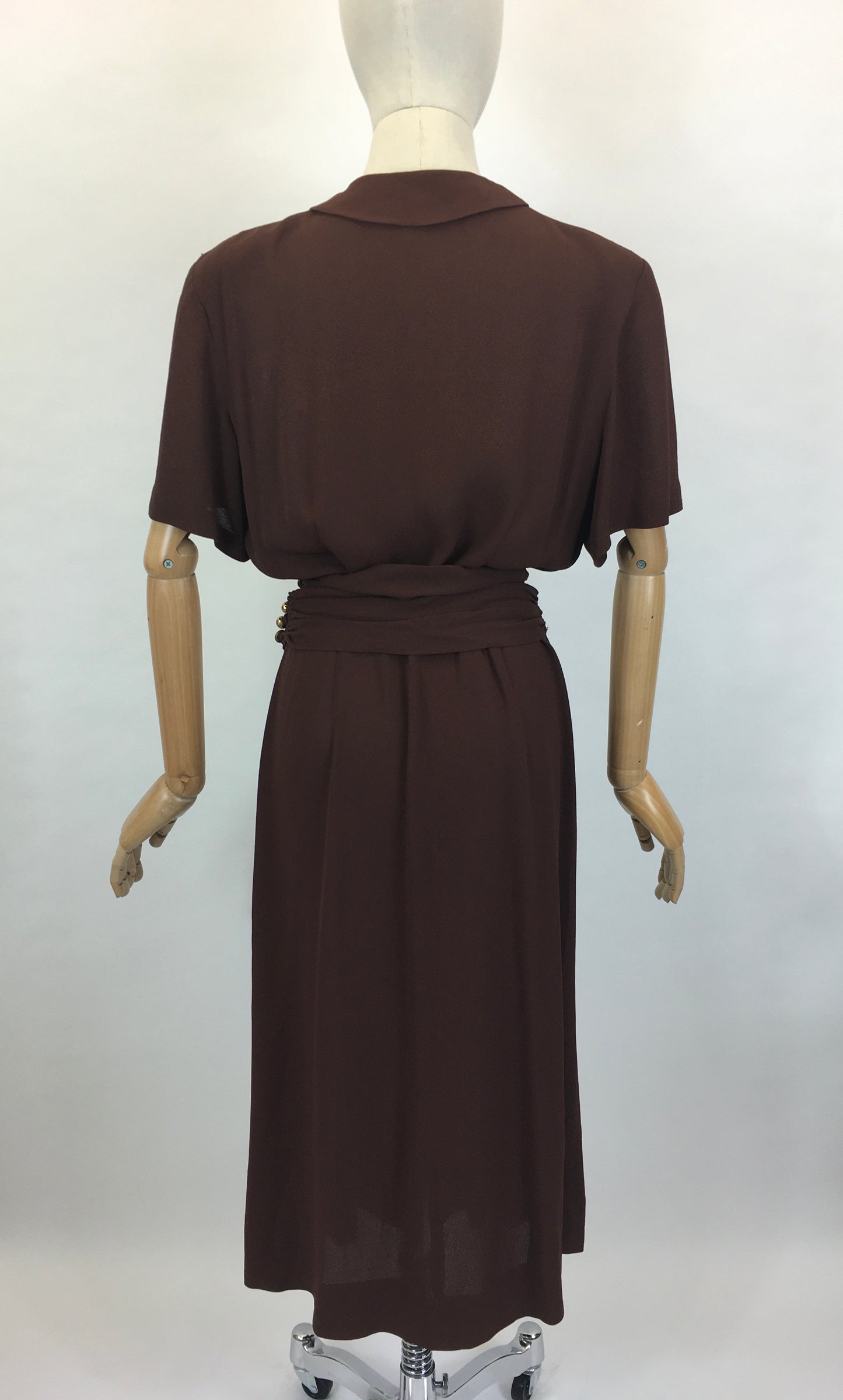 Original 1940’s SENSATIONAL Brown Fine Crepe Dress - ‘ A Jerry Gilden Spectator ‘