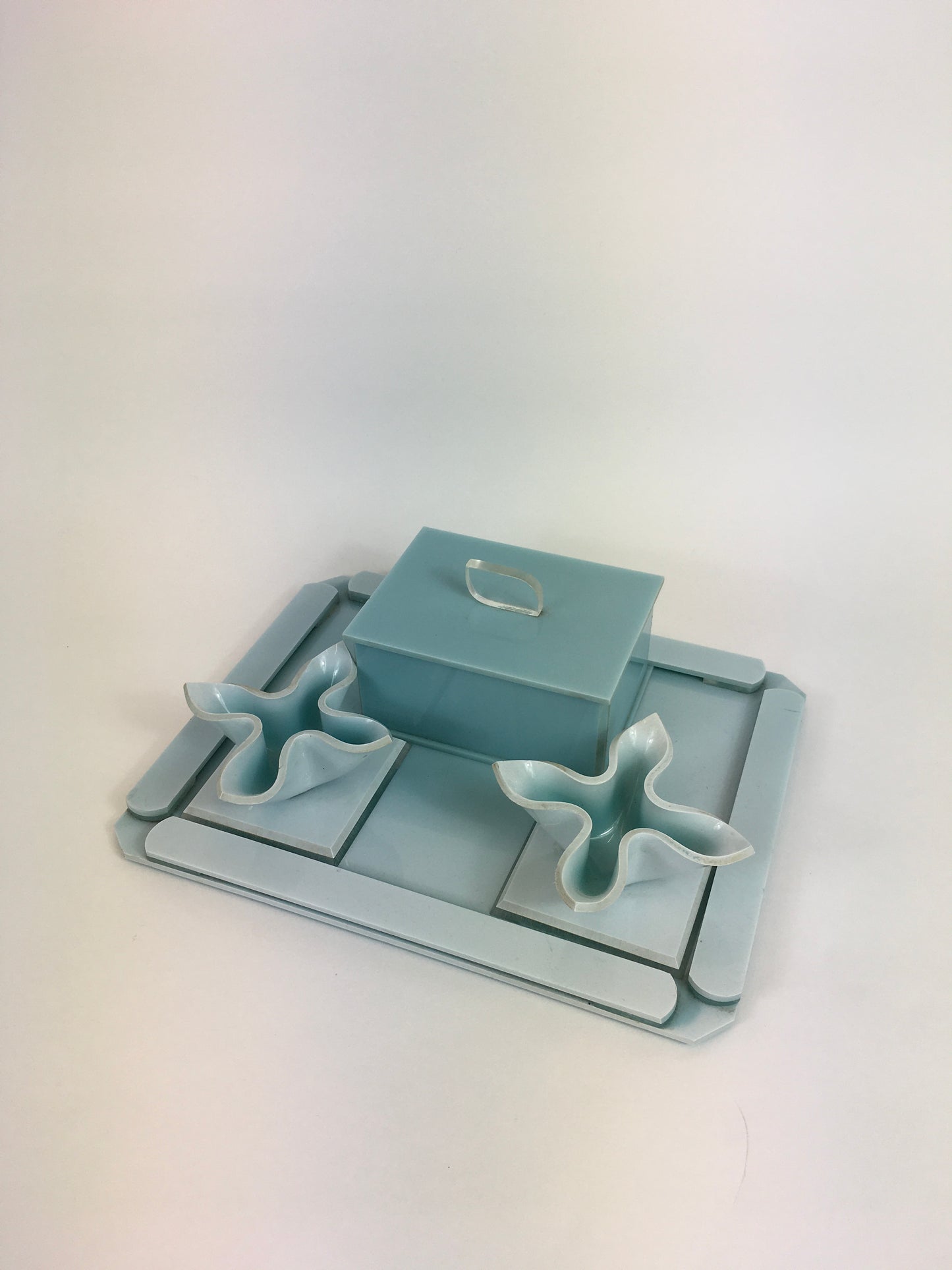 Original 1930s Lucite Vanity Set - In An Exquisite Pale Duck Egg Blue