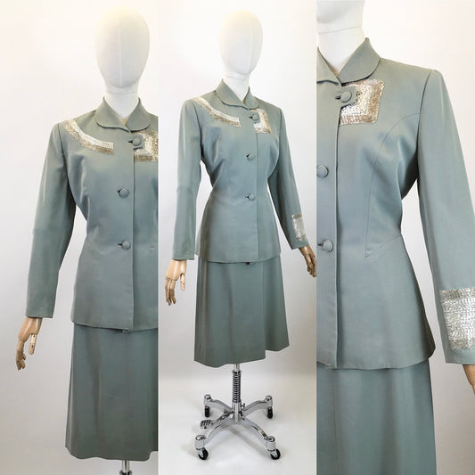 Original 1940's SENSATIONAL 'Fred A Block' 2pc Suit - In A Delightful Duck Egg Blue