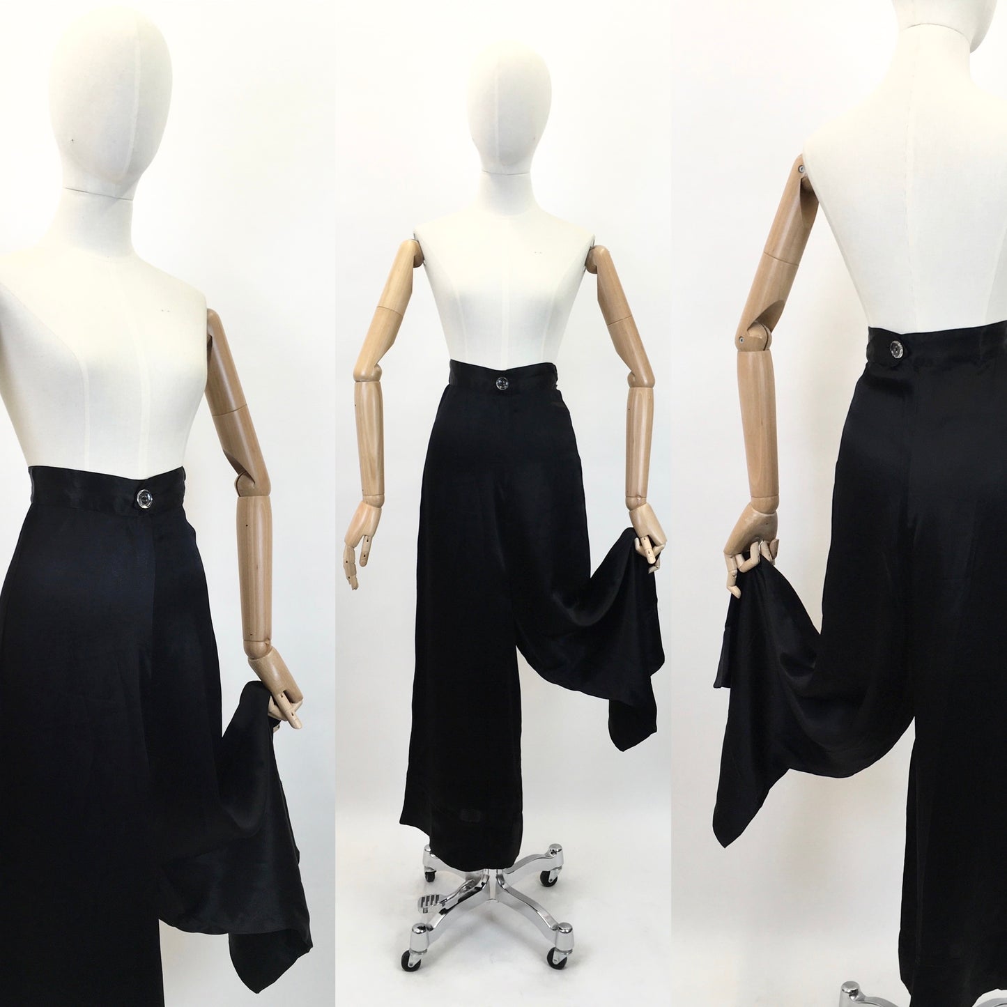 Original Sensational 1930's Palazzo Pants - In An Inky Black Rayon Silk