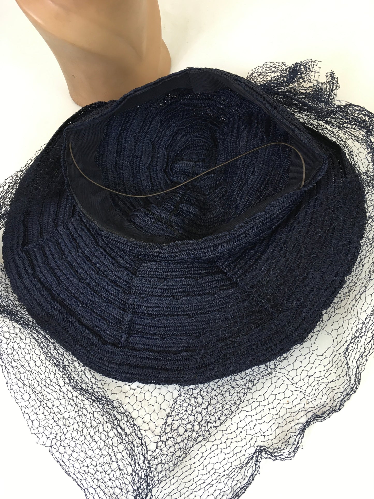 Original 1940's Sensational Navy Straw Tilt Hat - Adorned With Purple Millinery Blooms