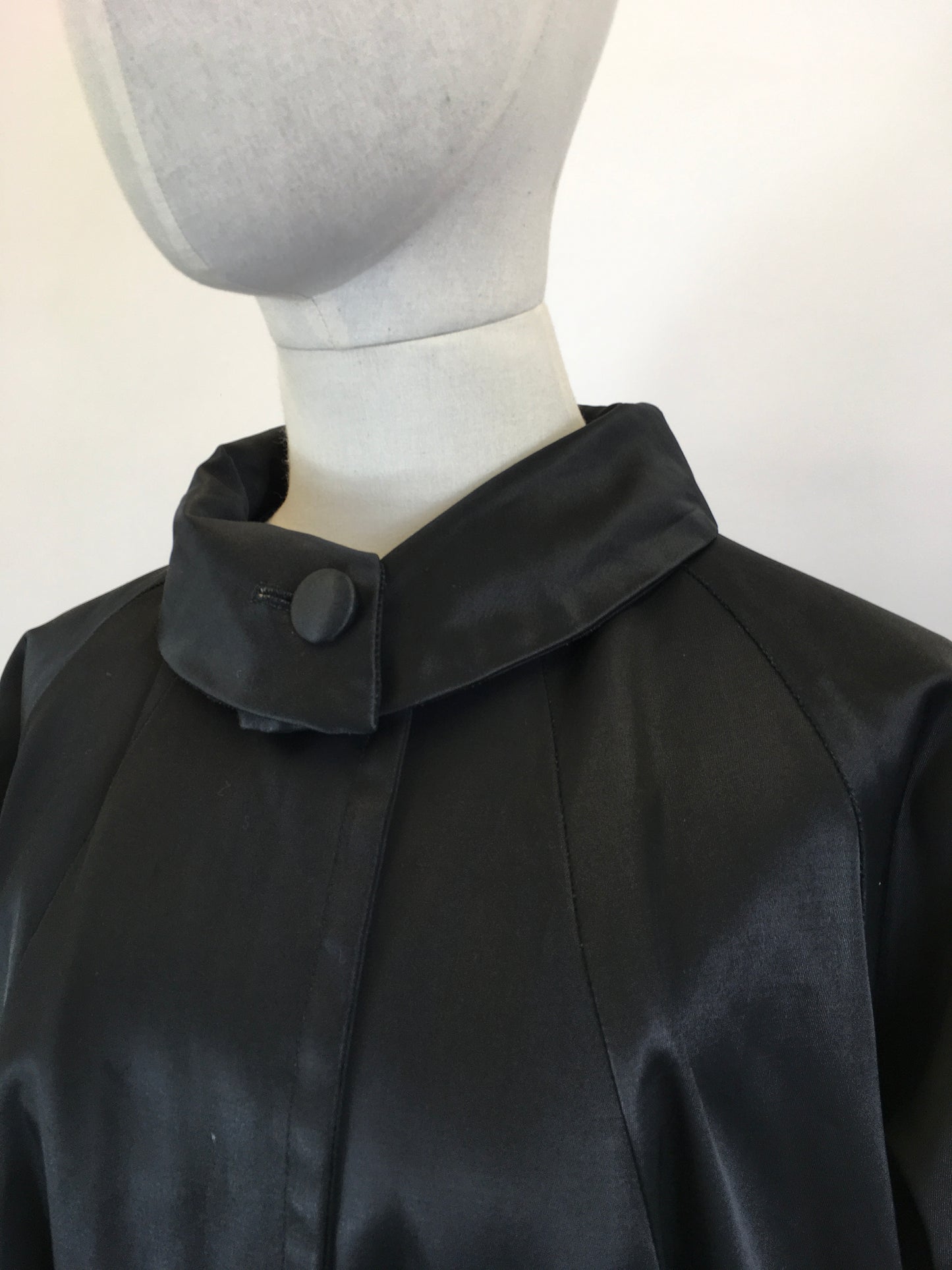 Original 1950’s Stunning Black Evening Coat - In A Lush Noir Sateen