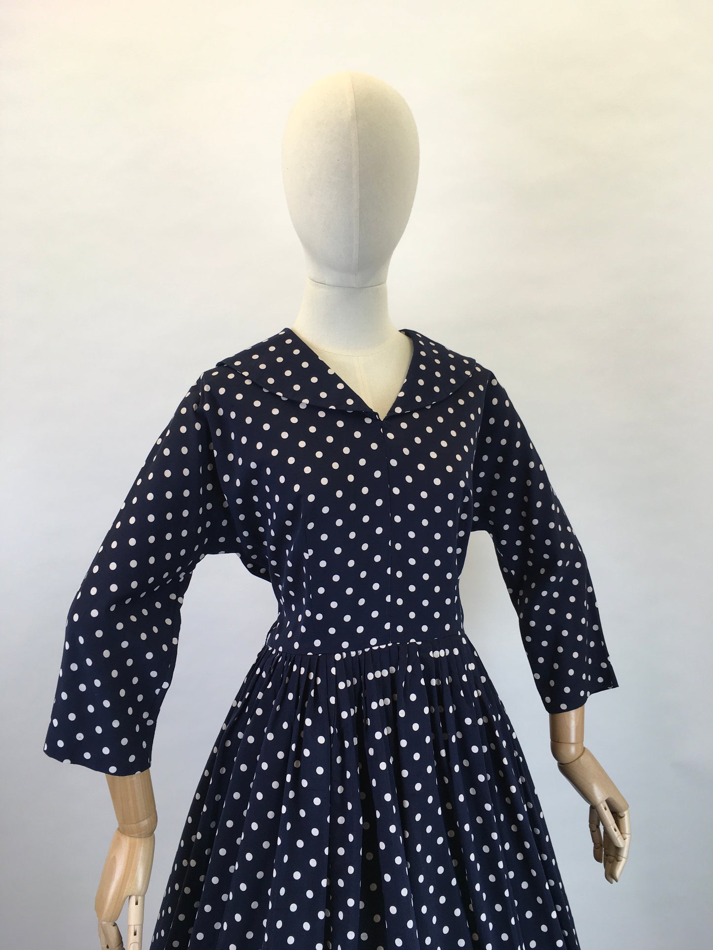 Original 1950s Lightweight Cotton Day Dress - In a Fabulous Deep Navy Polka Dot
