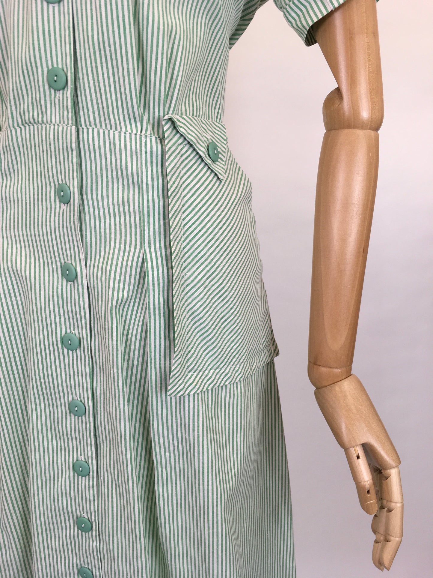 Original 1940’s Green & White Striped Dress - ‘ Joyce the Bright’ Patented Label