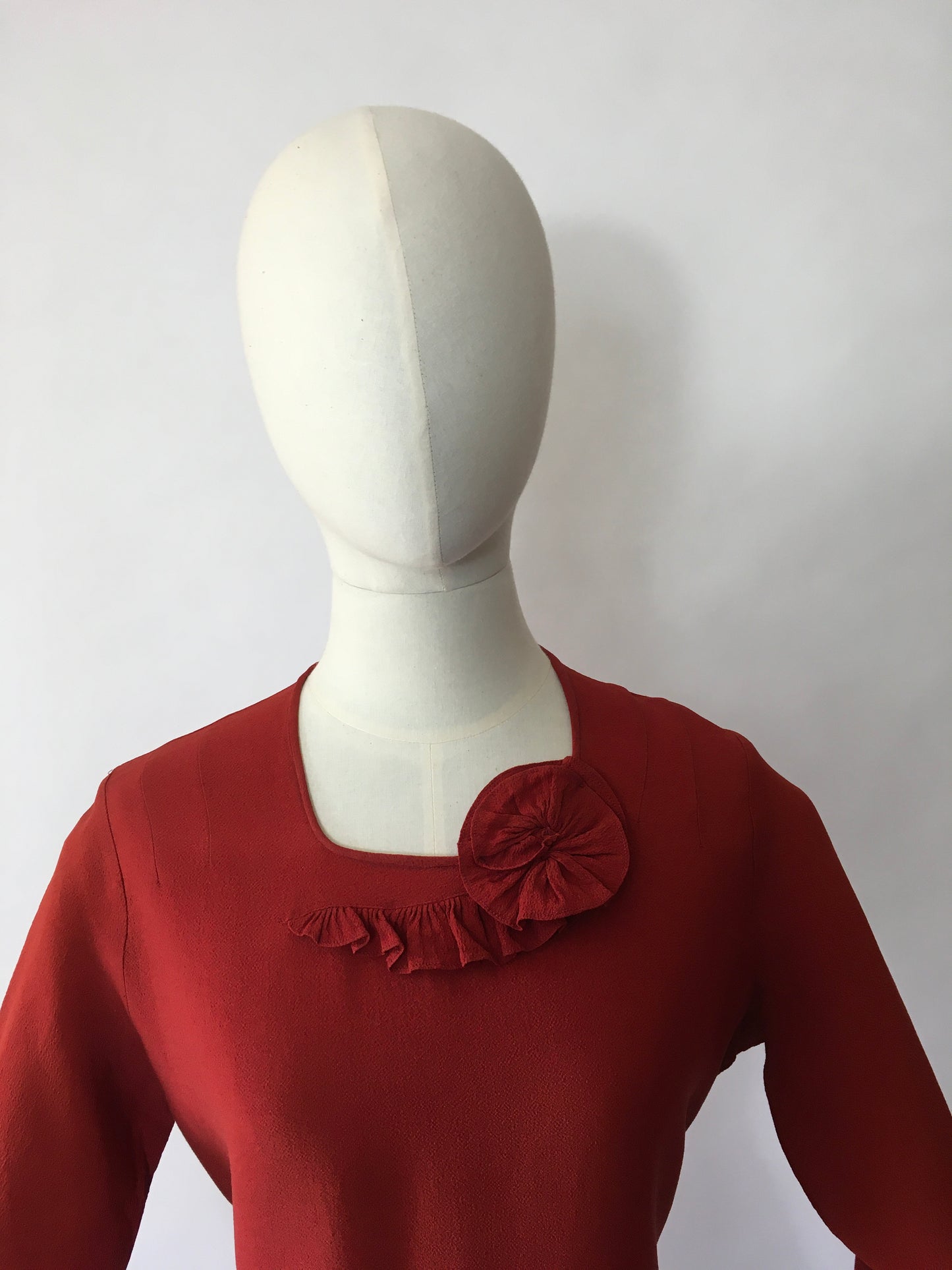 Original 1930’s Day Dress In A Beautiful Rust Crepe - Festival of Vintage Fashion Show Exclusive