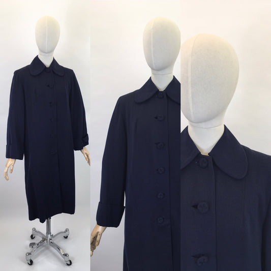 Original 1940’s Navy Gabardine Coat - A Lovely 40’s Silhouette with Beautiful Details