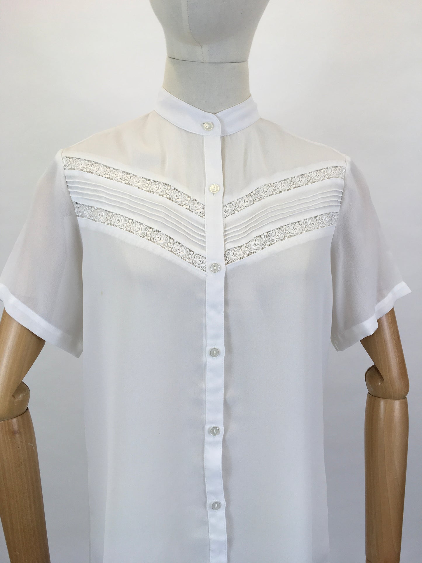 Original 1950’s Darling Sheer Rayon Blouse in White - Pintuck and Lace Detailing