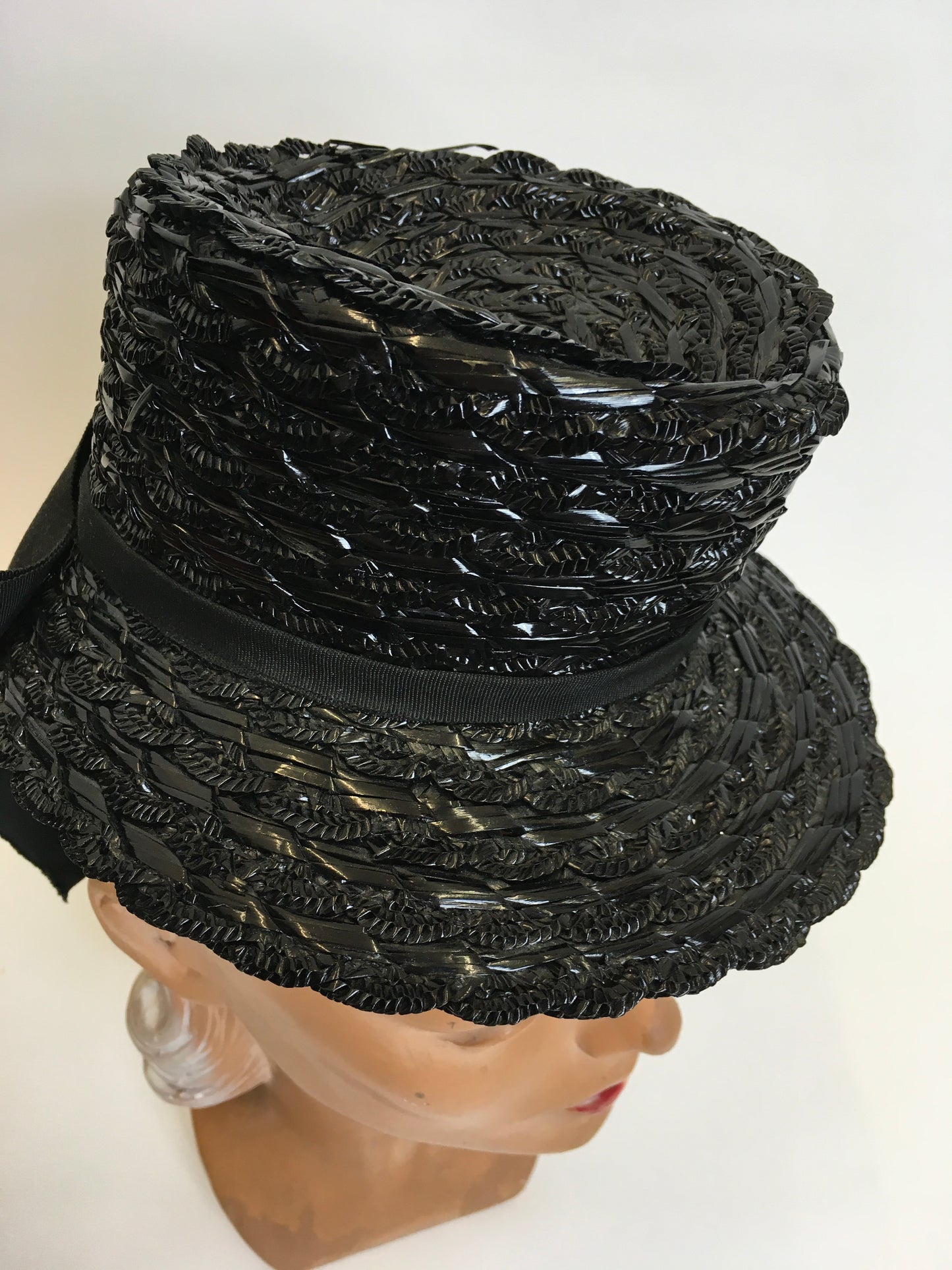 Original 1940’s Black American Topper Hat - Fabulous Iconic Shape With Grosgrain Bow