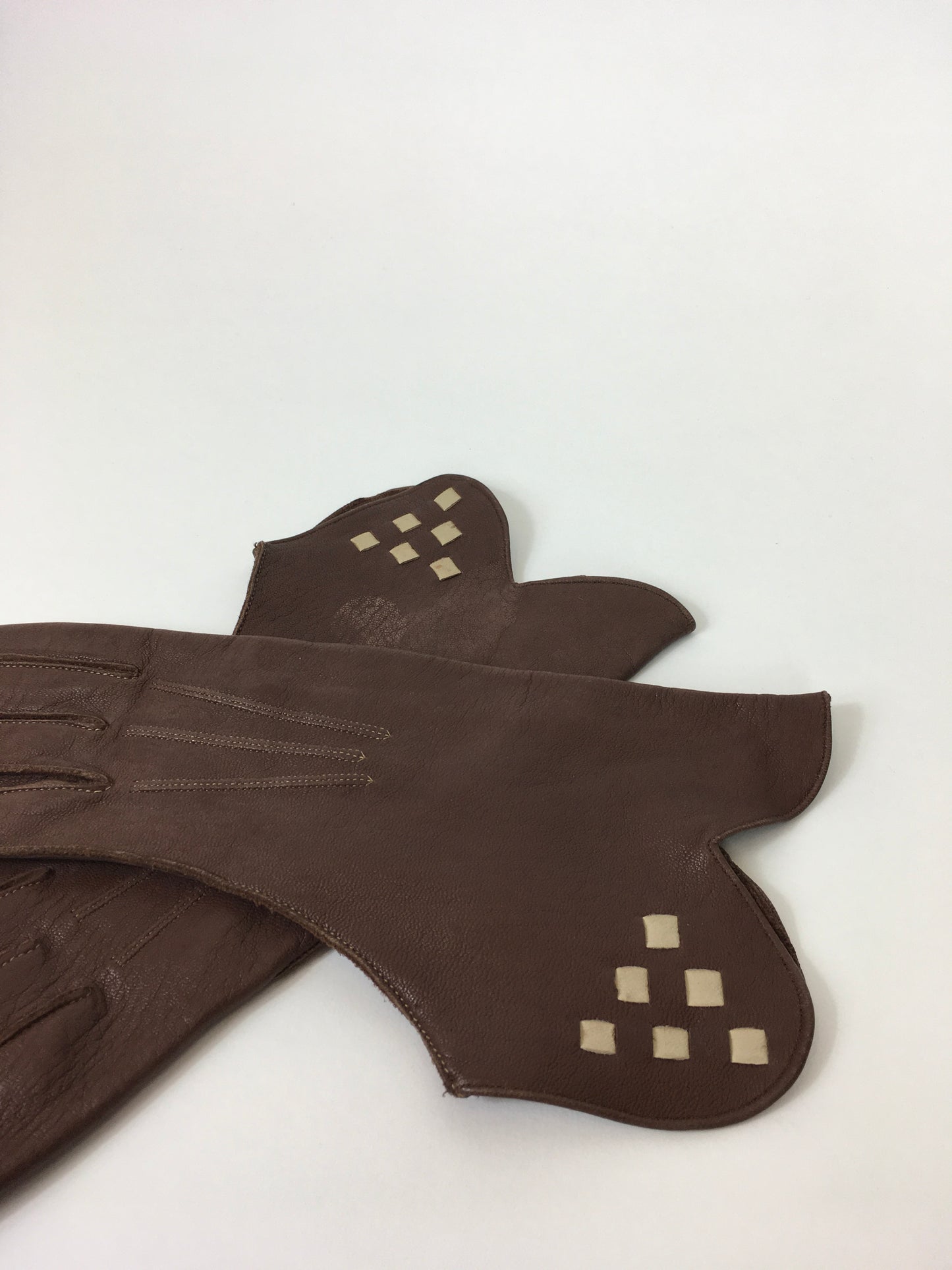 Original 1940s Brown & Taupe Gauntlet Gloves - In Soft Subtle Leather