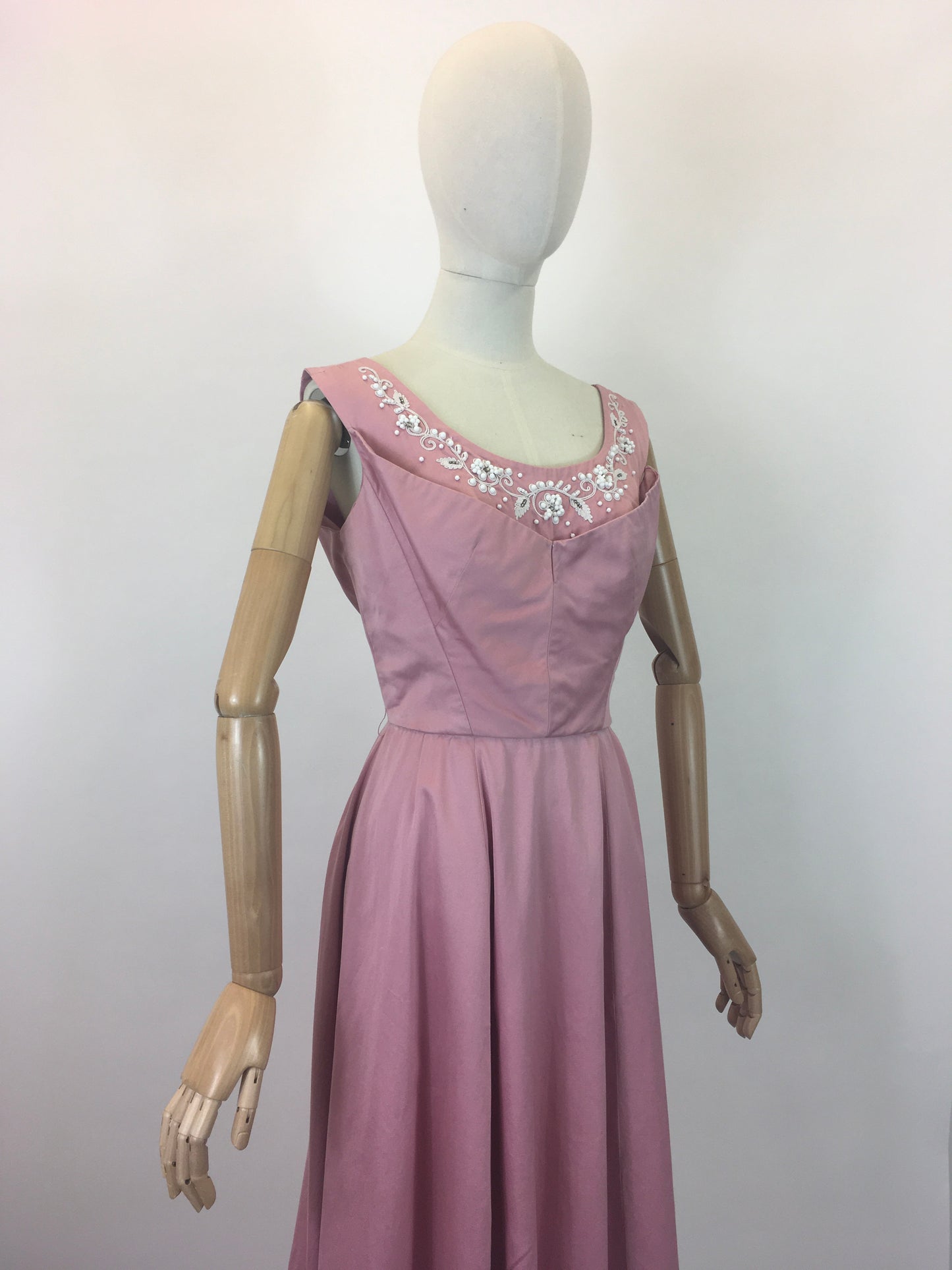 Original 1950's Sensational Dress with Beadwork Detailing - In a Delicate Rosebud Pink