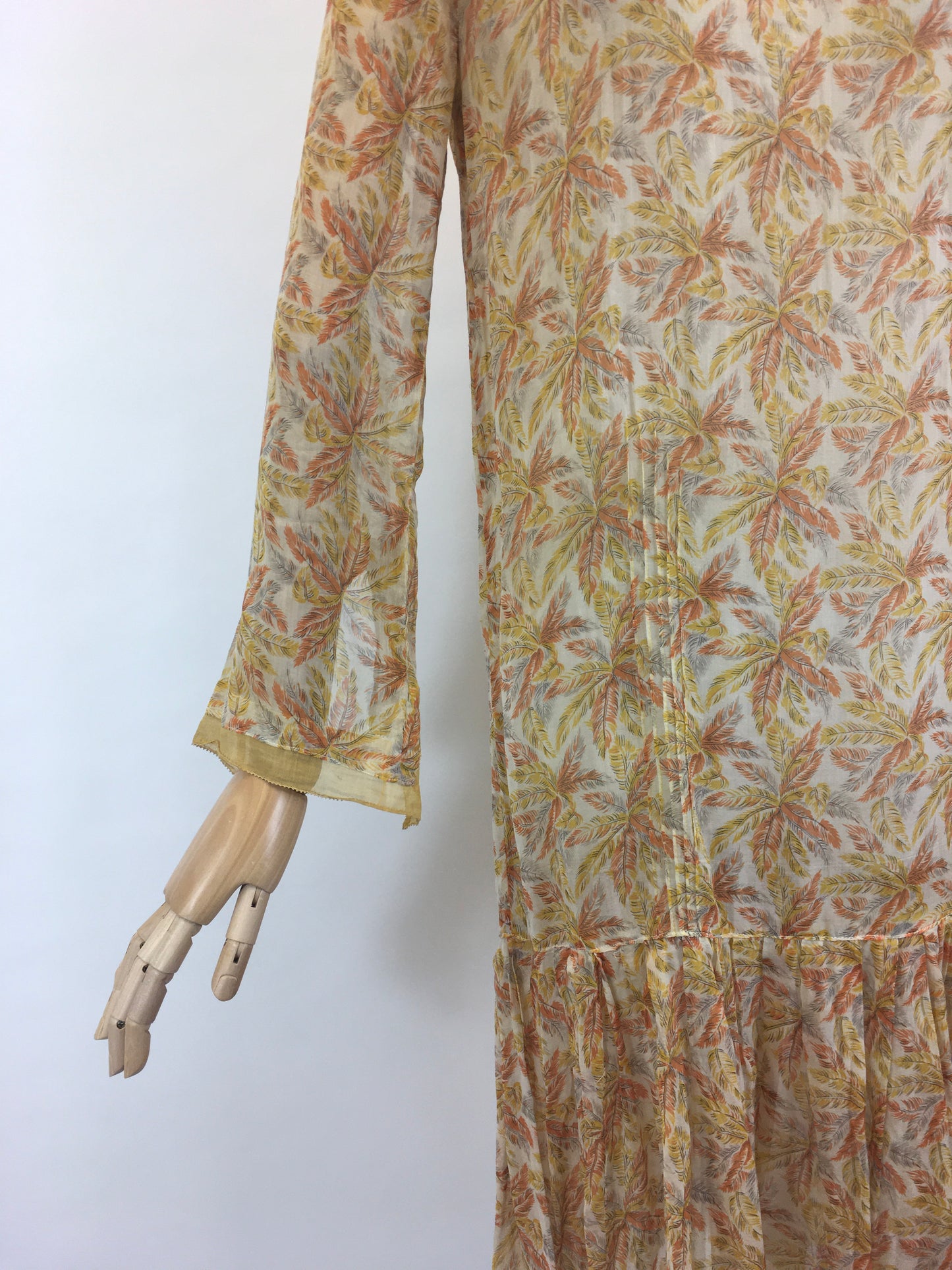 Original 1920’s FABULOUS Cotton Lawn Dress - Flora and Fauna in Buttery Yellows,Soft Oranges and Powdered Greys