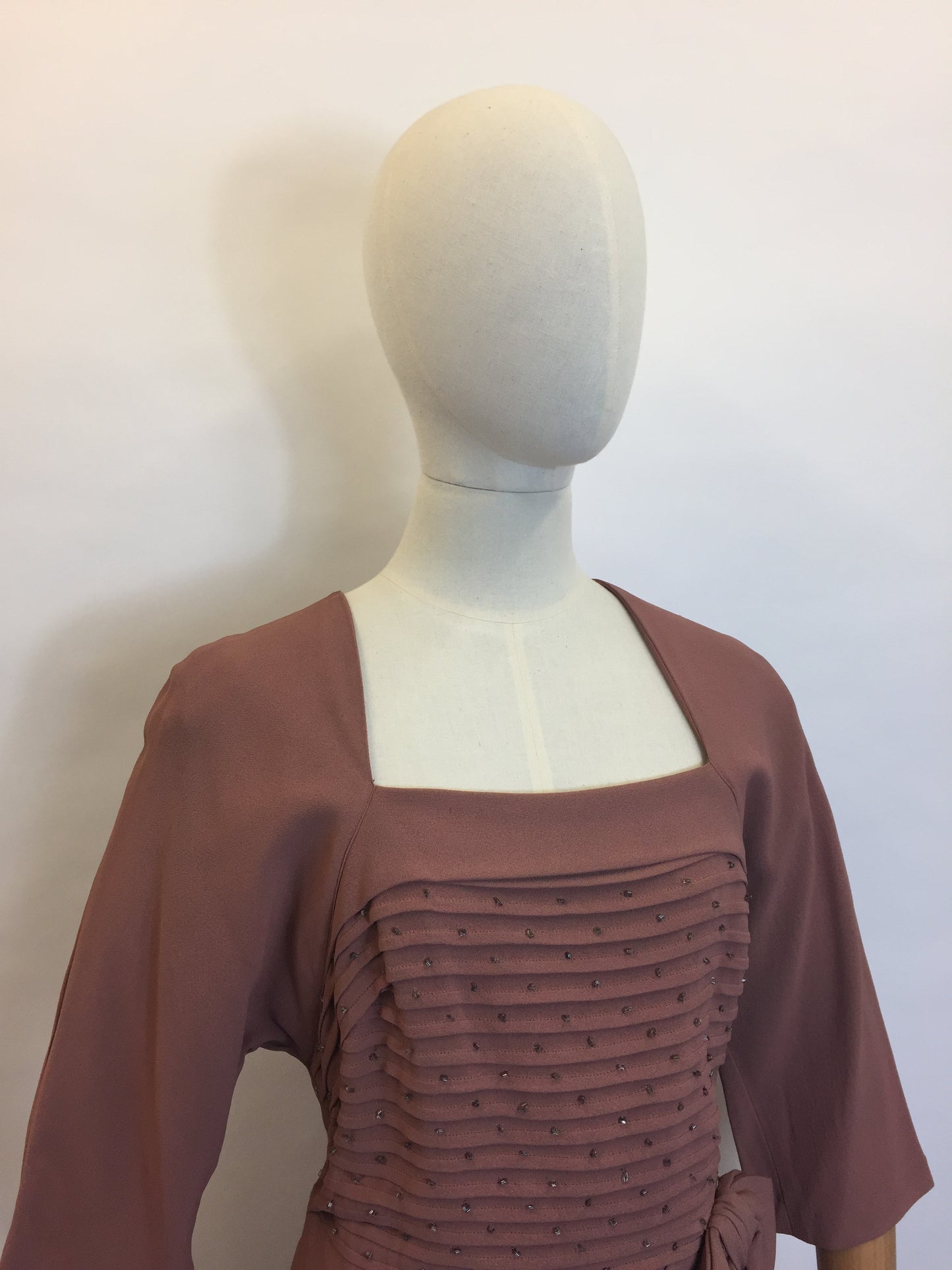 Original 1940s Formal Crepe Dress - Beautiful Waist Bow & skirt overlay shaping