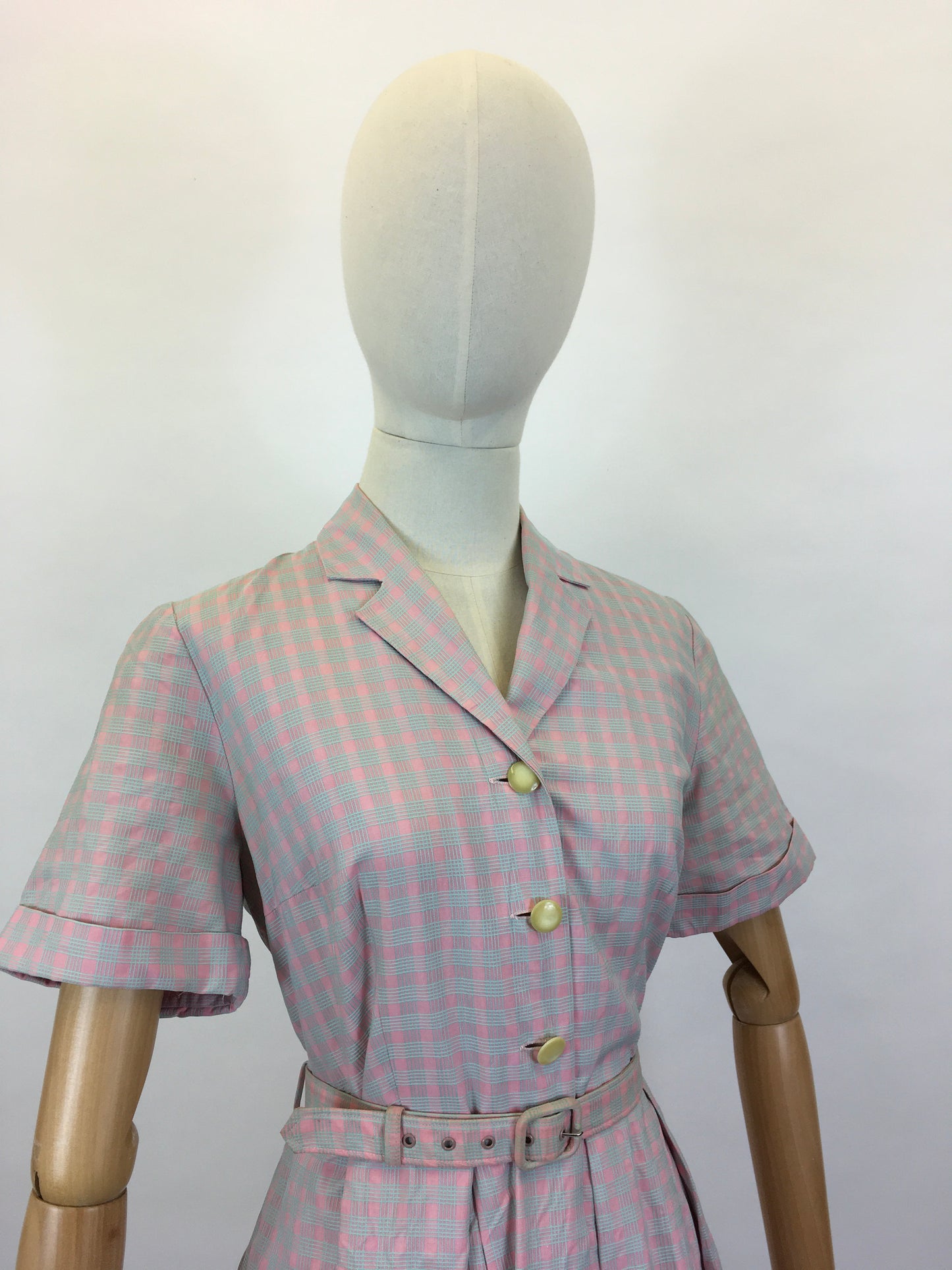 Original 1950’s Darling Cotton Day Dress - In A Muted Pink & Grey Check