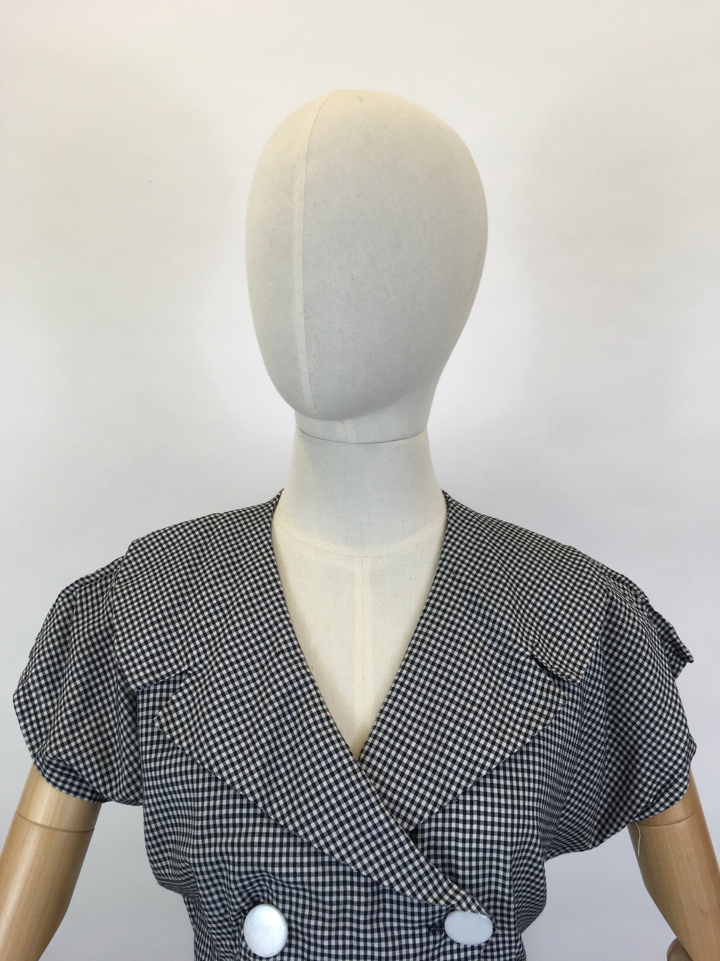Original 1950’s Fabulous Cotton Day Dress - In A Black And White Gingham Check