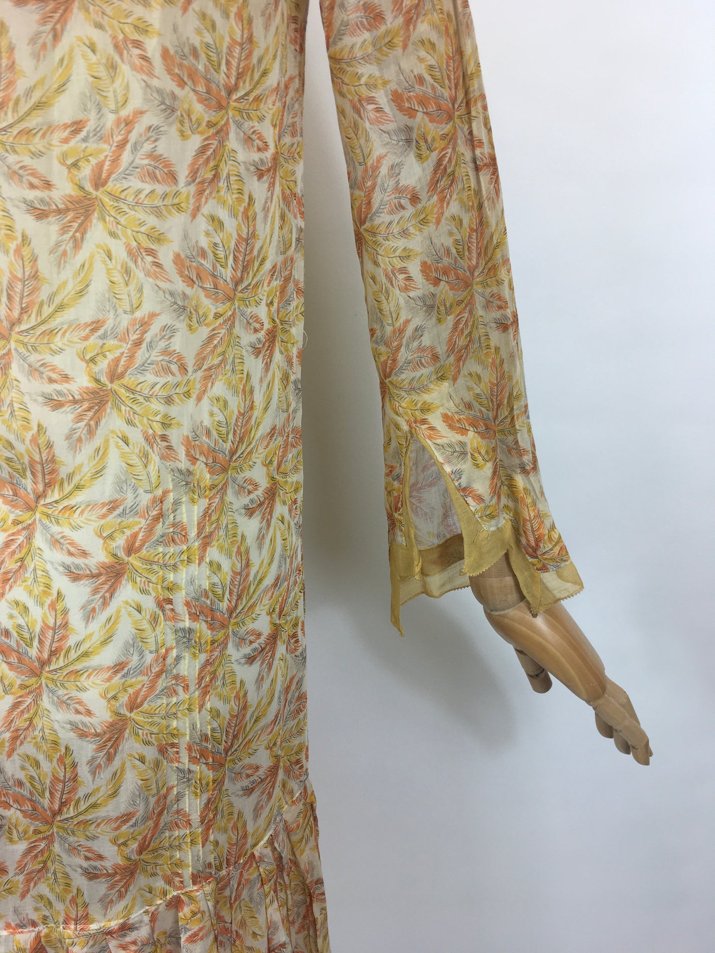 Original 1920’s FABULOUS Cotton Lawn Dress - Flora and Fauna in Buttery Yellows,Soft Oranges and Powdered Greys