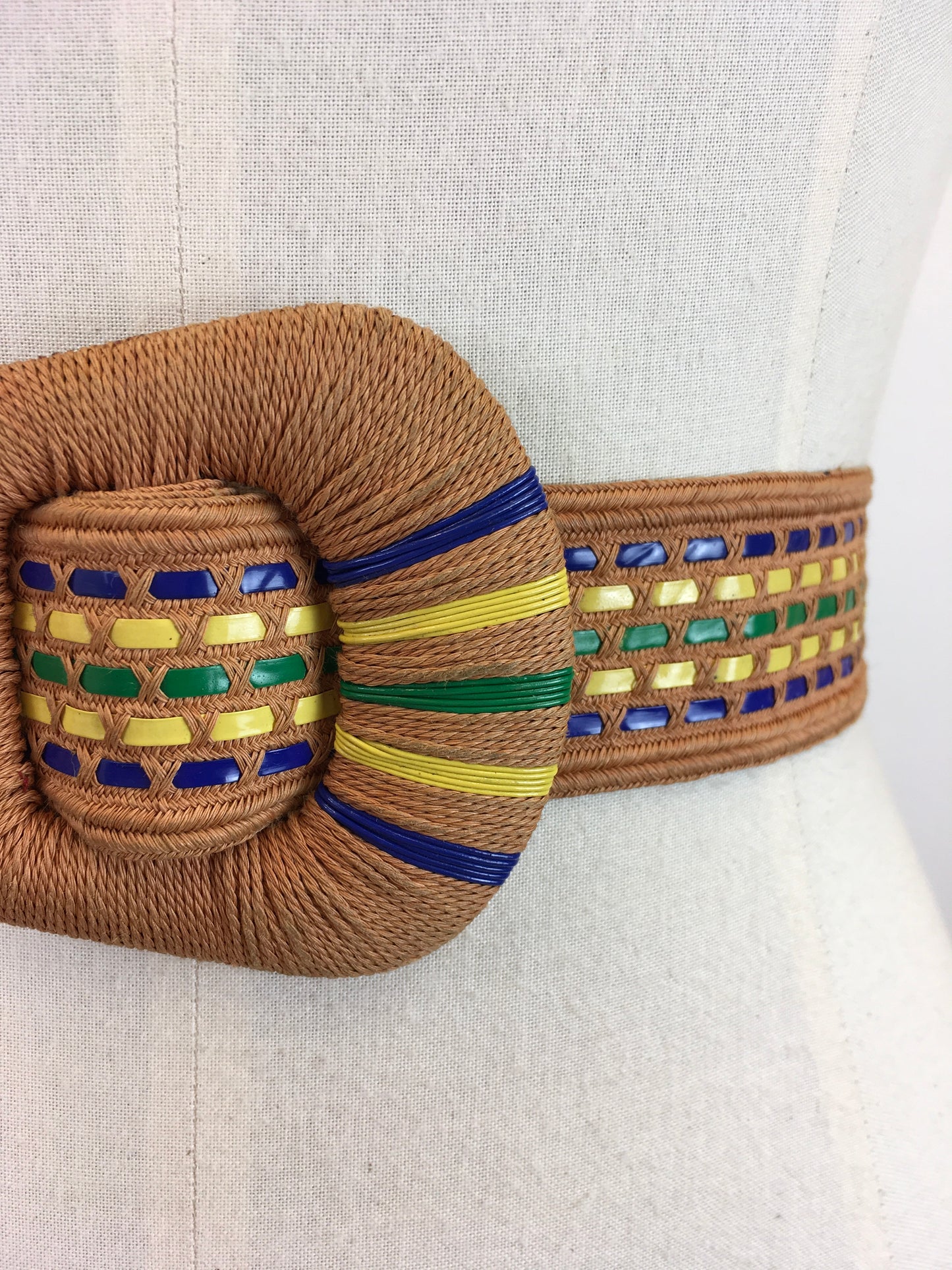 Original 1940's Darling Belt With Plastic Cord Detailing - In Soft Pink, Blue, Yellow & Green