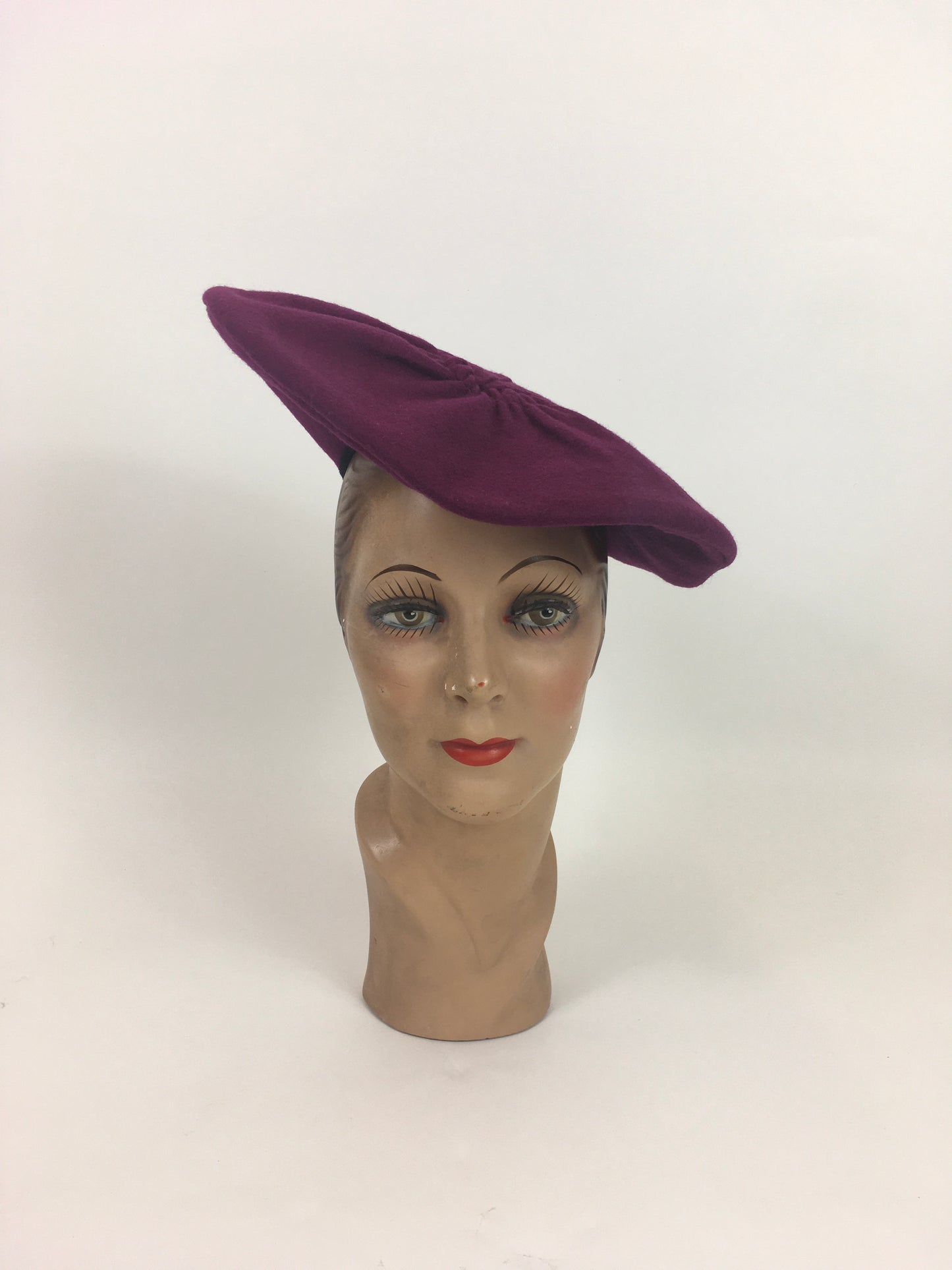 Original 1940’s American Pleated Beret Hat - In A Beautiful Deep Plum