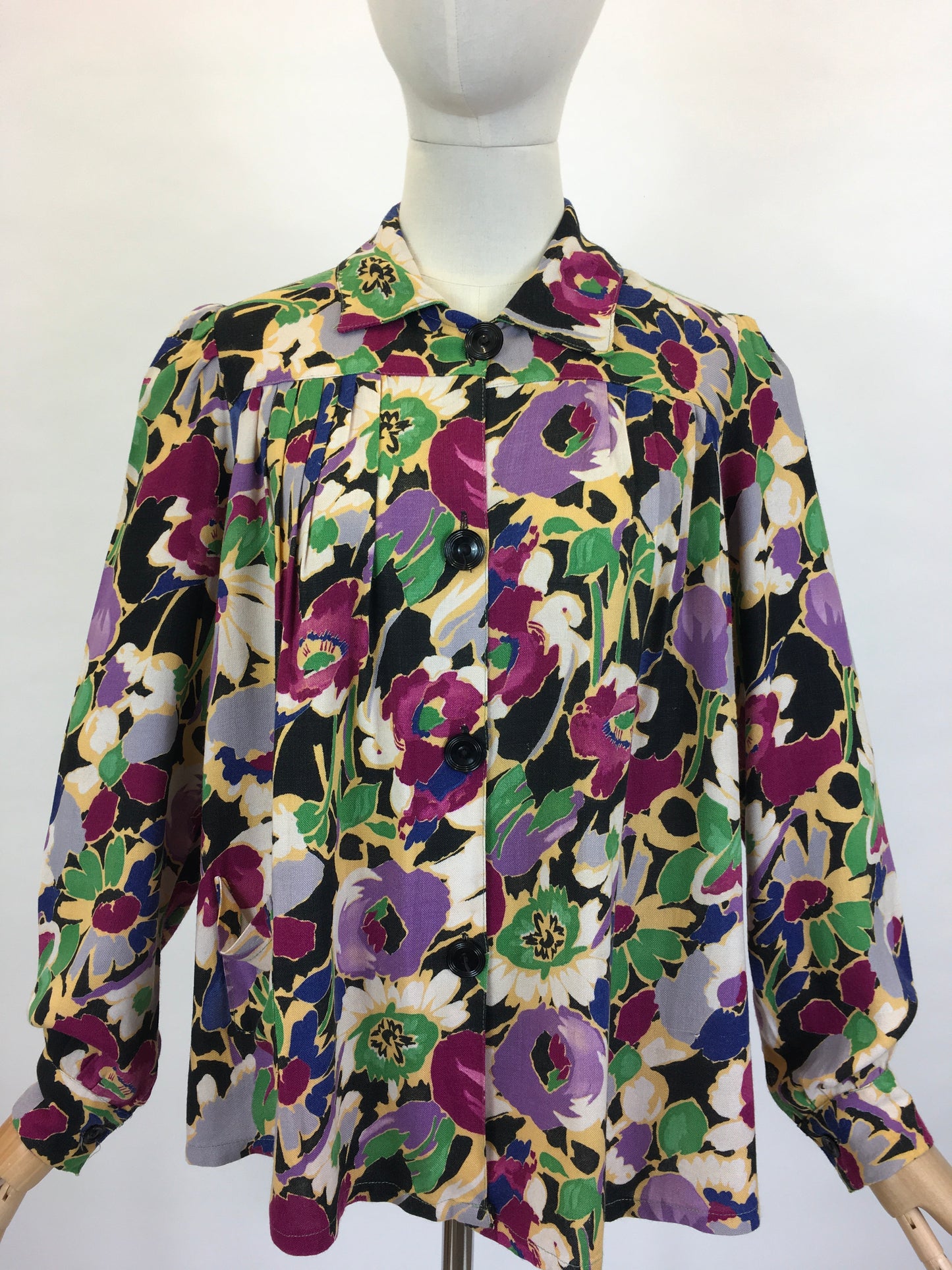 Original 1940’s FABULOUS CC41 Utility Blouse - In A Darling Floral Linen in A Winter Berry Palette