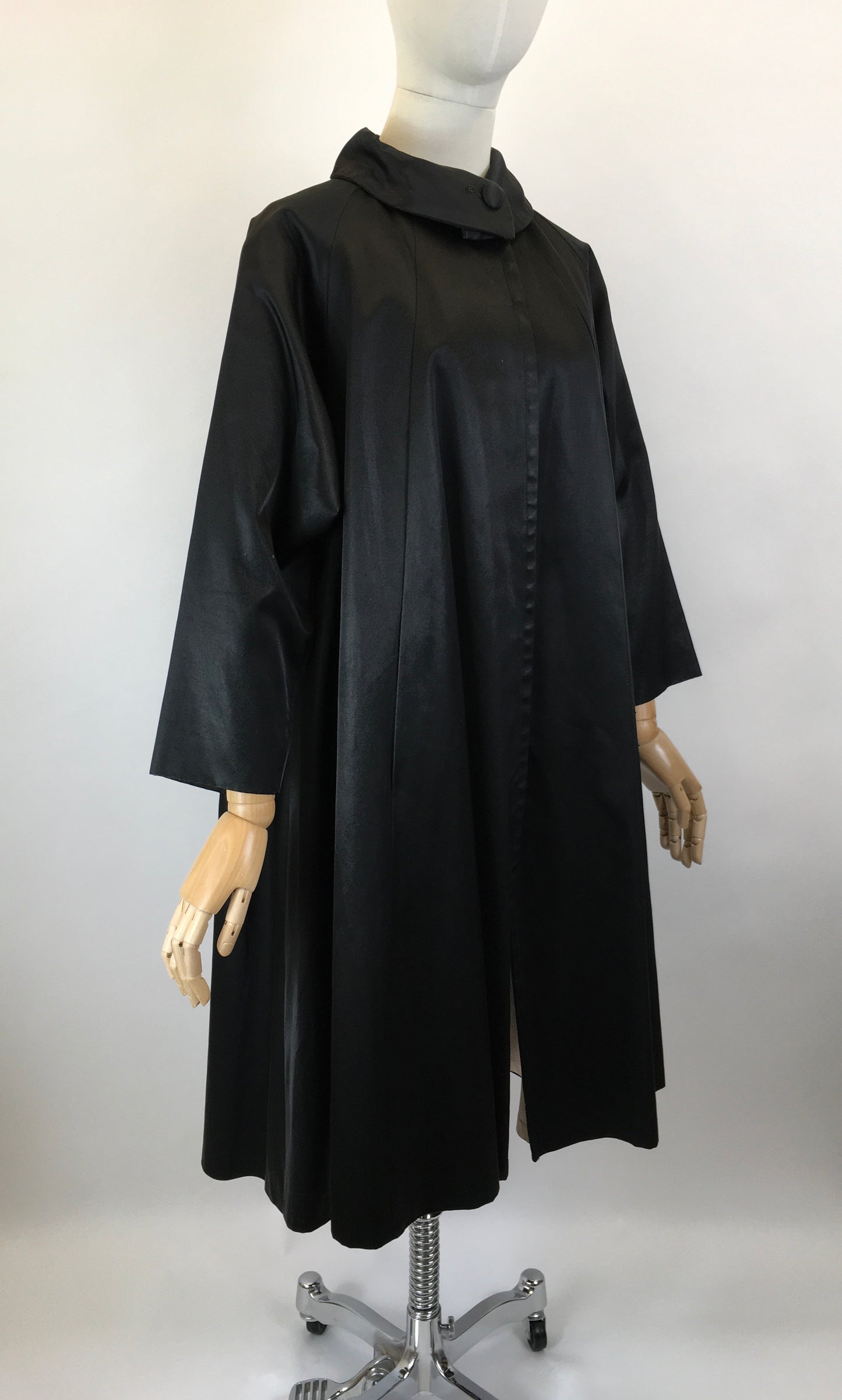 Original 1950’s Stunning Black Evening Coat - In A Lush Noir Sateen