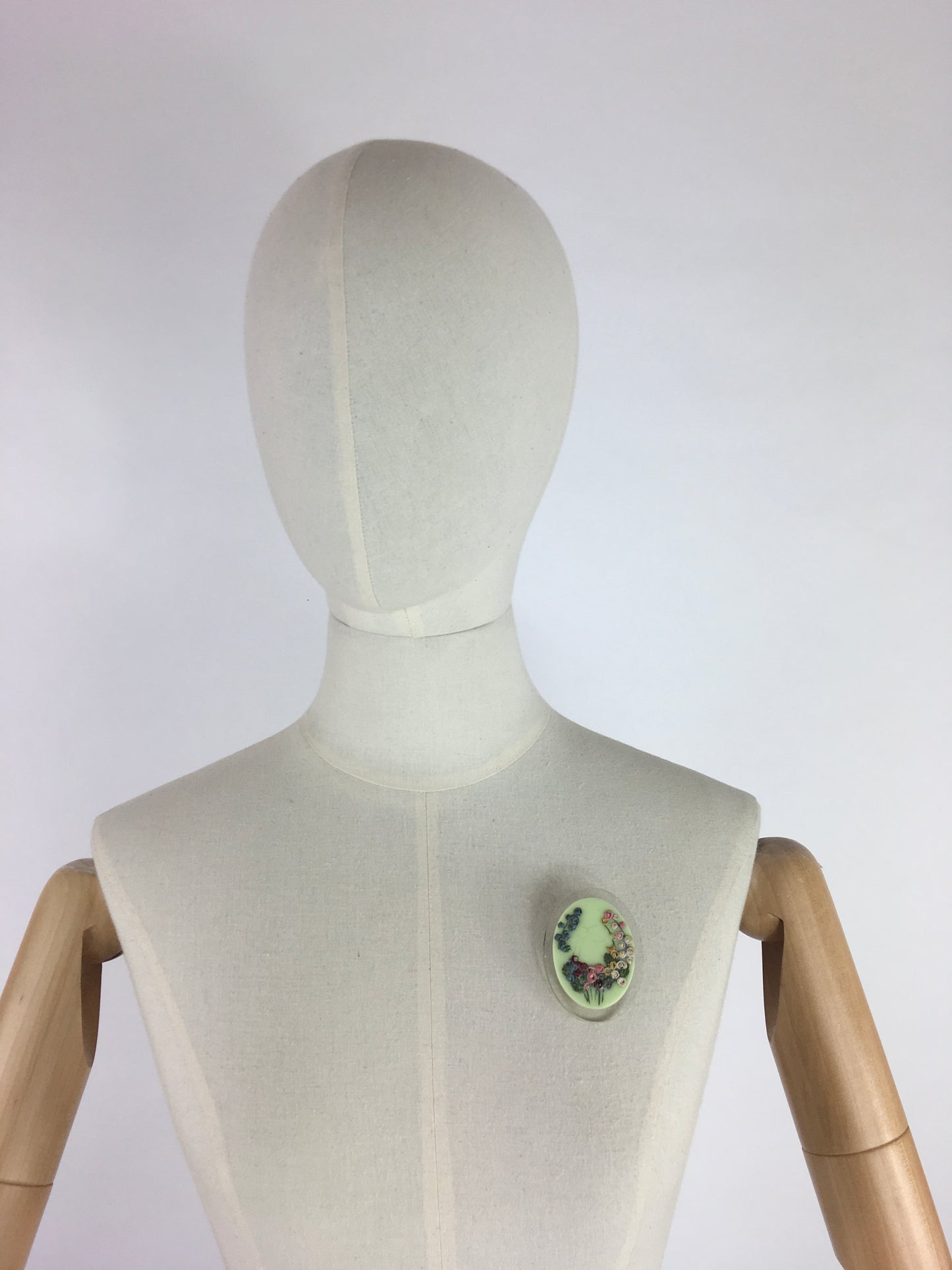 Original 1940’s Double Layered Lucite Brooch - With Handpainted Pastel Floral Details