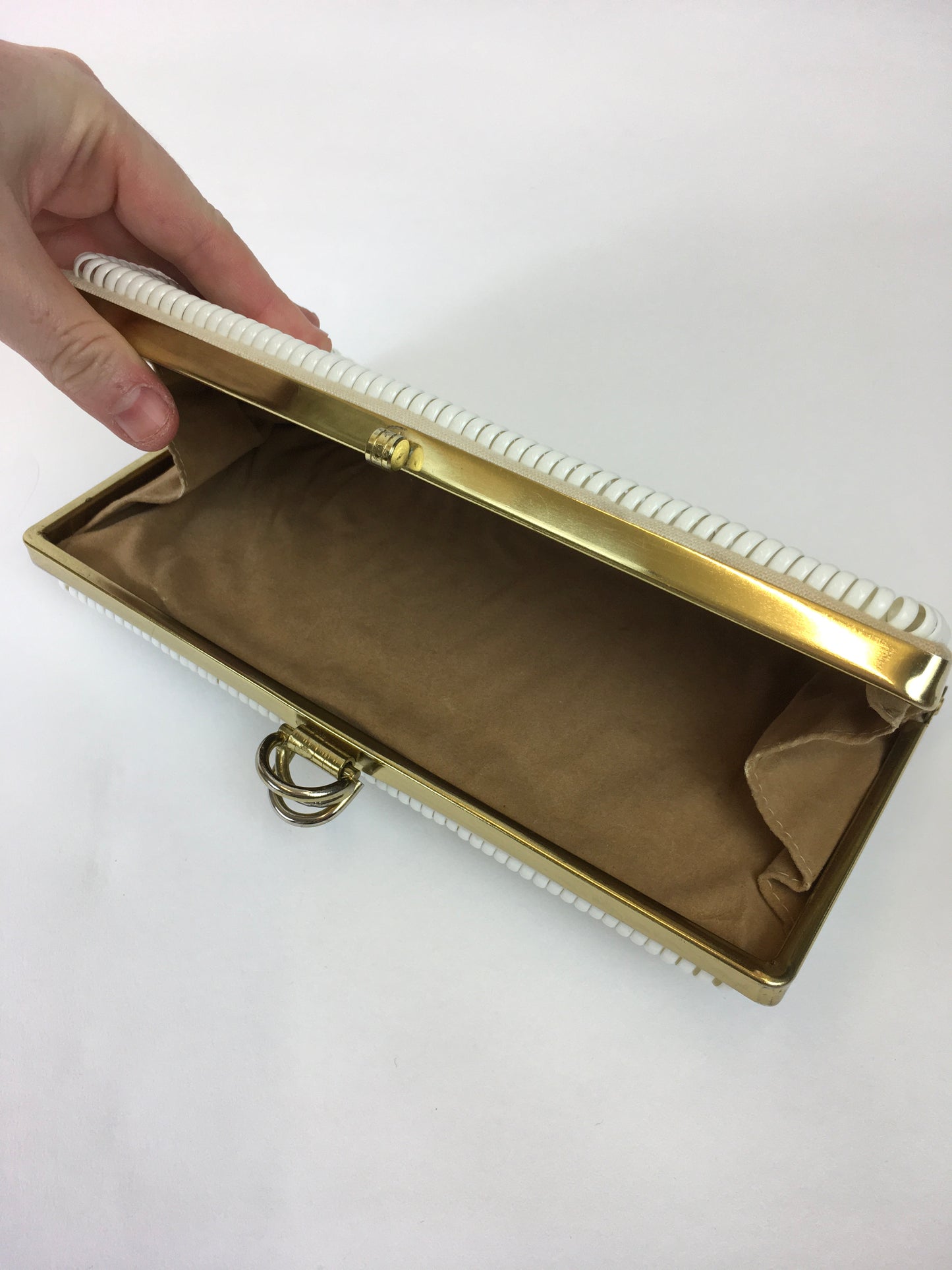 Original 1950s STUNNING White Telephone Cord Clutch Bag - Lovely Gold Frame Detailing