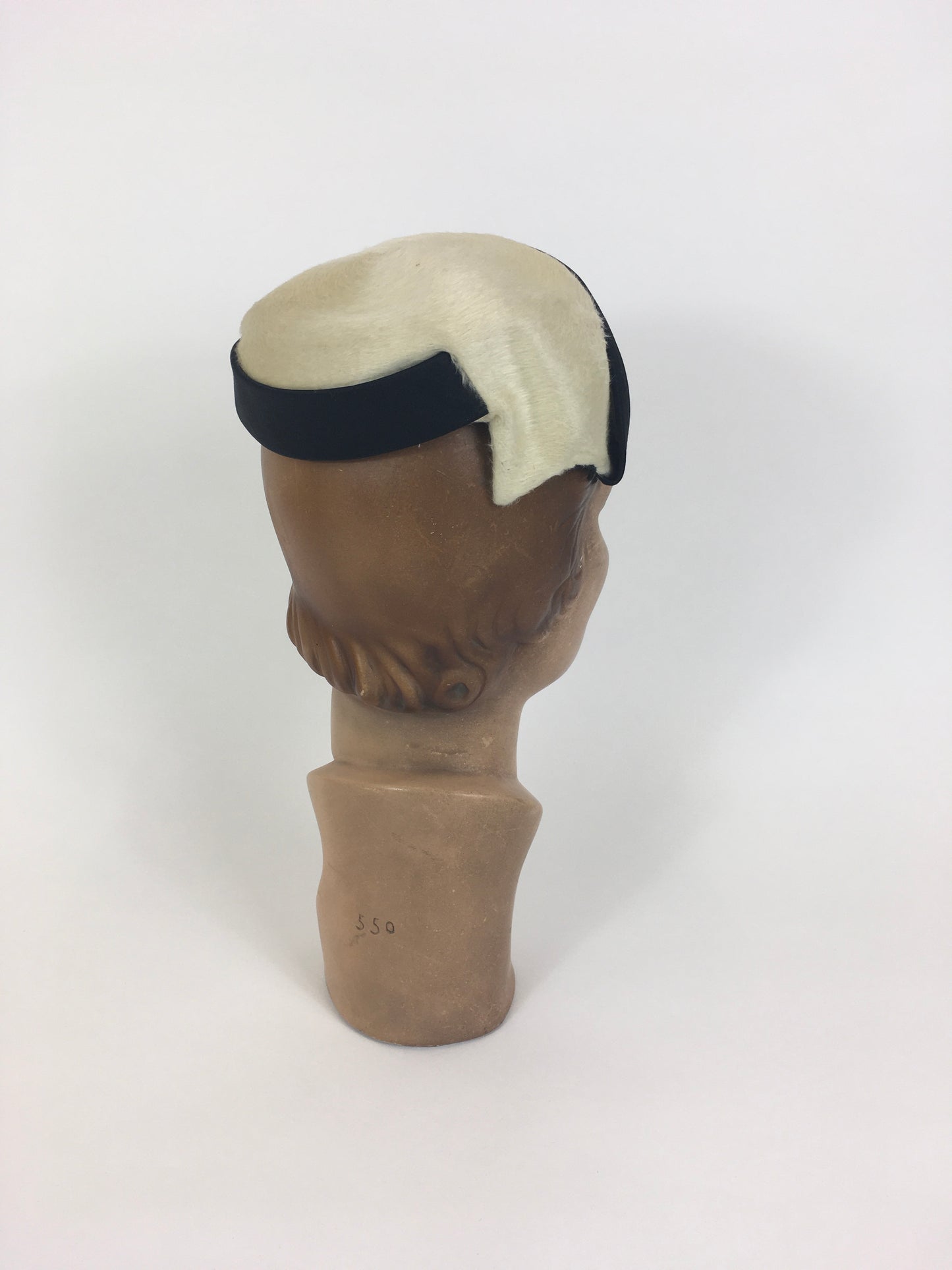 Original 1950’s Darling Headpiece in Cream with Black Banding - ‘ Emme in New York ‘ Label
