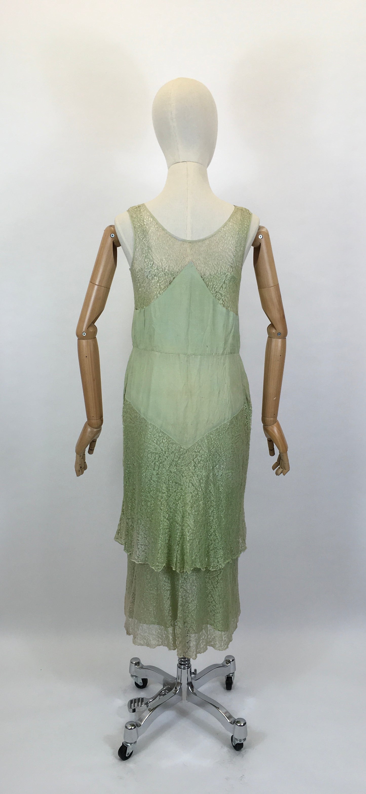 Original As Is 1920’s Stunning Soft Green Dress - In Silk & lace