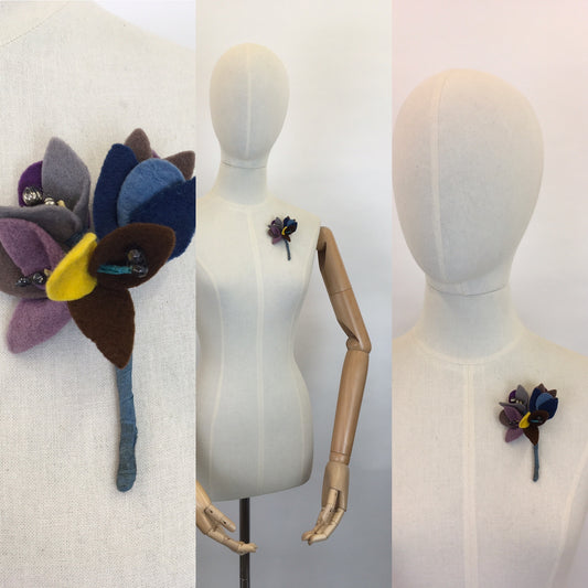 Original 1940s Felt Floral Buttonhole Corsage - In An Autumnal Colour Pallet